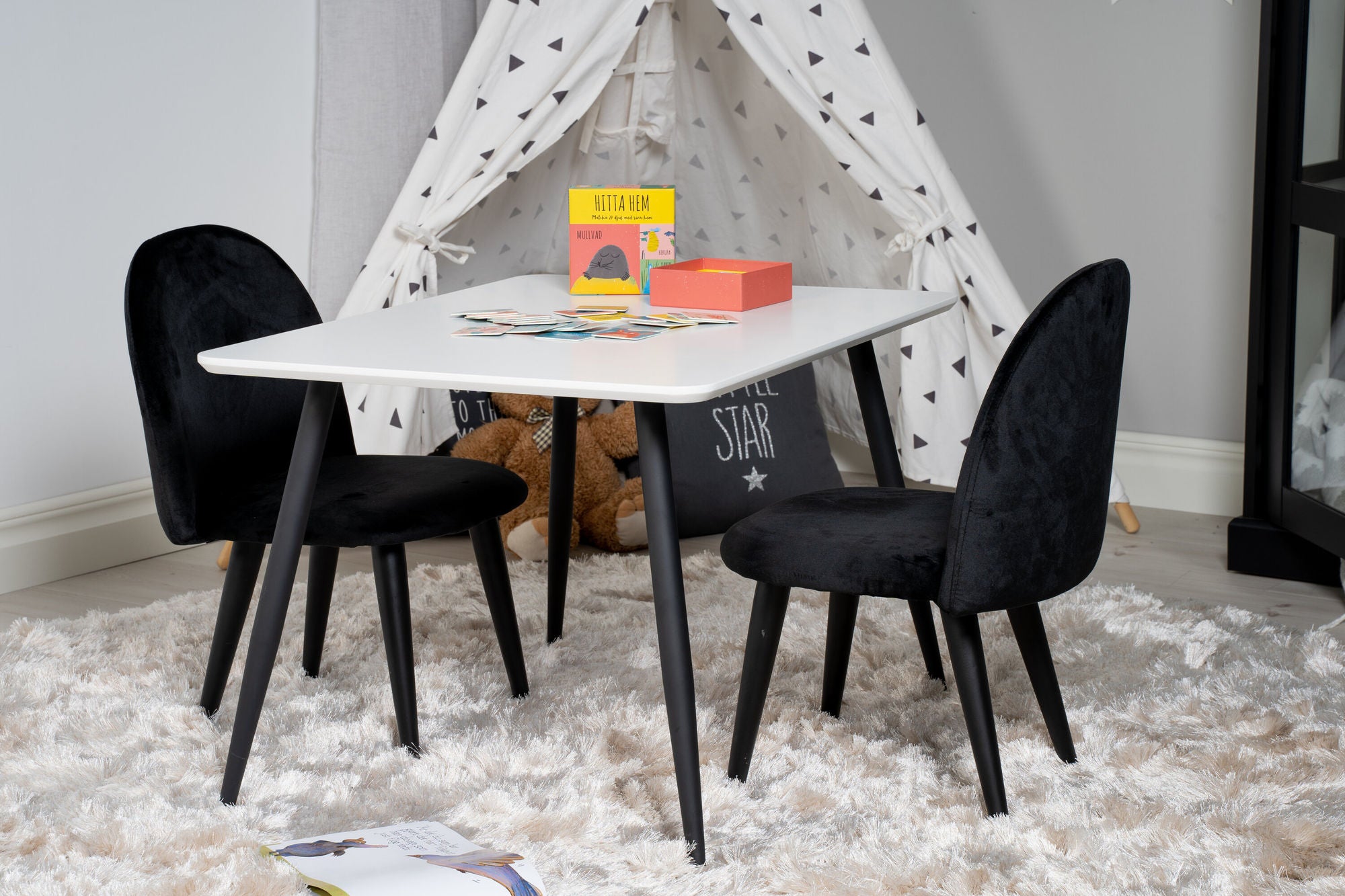 Venture Home Polar spisebord 80*60 XXS - White / Black +Velvet Spisebordsstol XXS - Black Velvet _2
