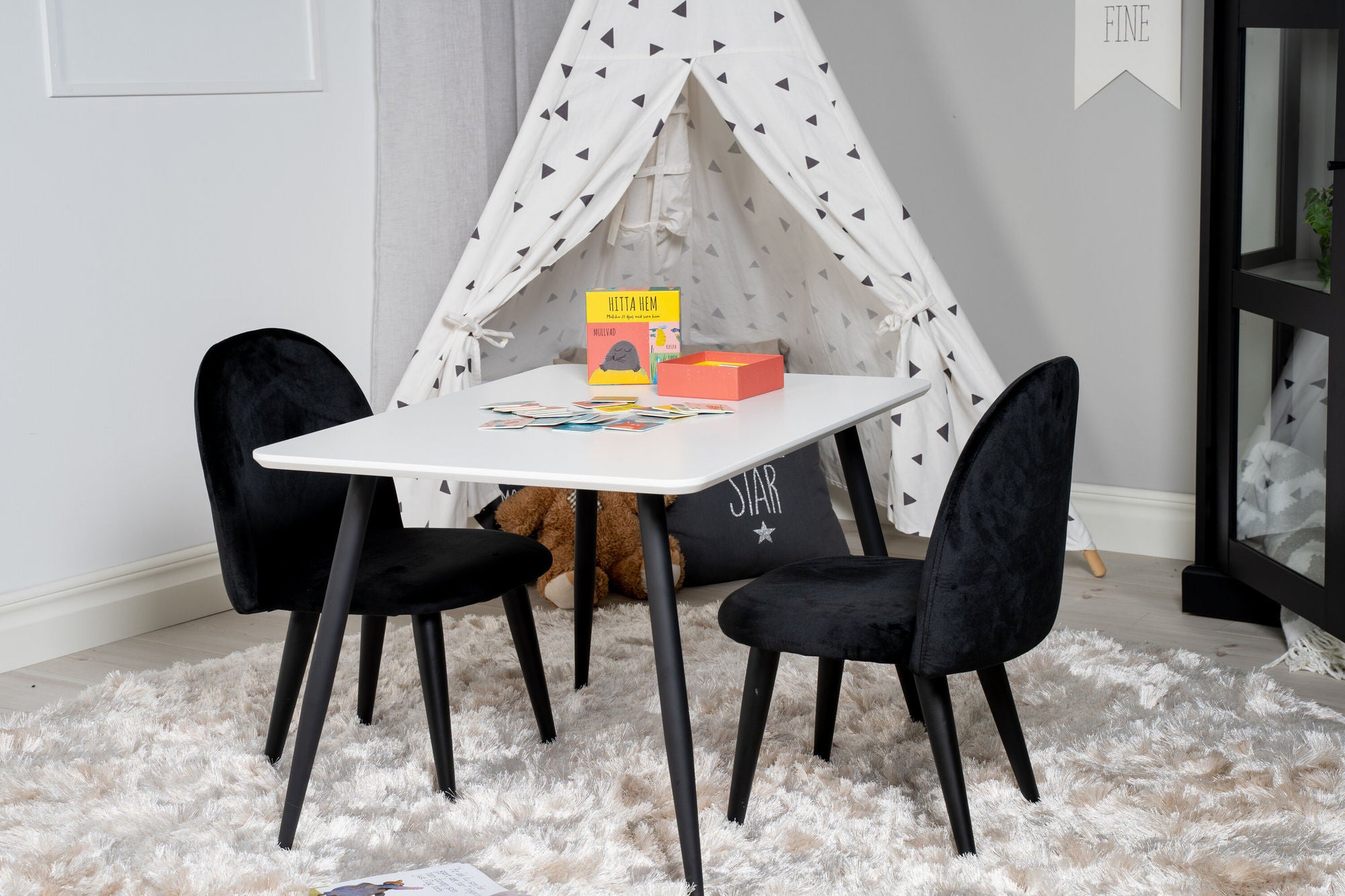 Venture Home Polar spisebord 80*60 XXS - White / Black +Velvet Spisebordsstol XXS - Black Velvet _2