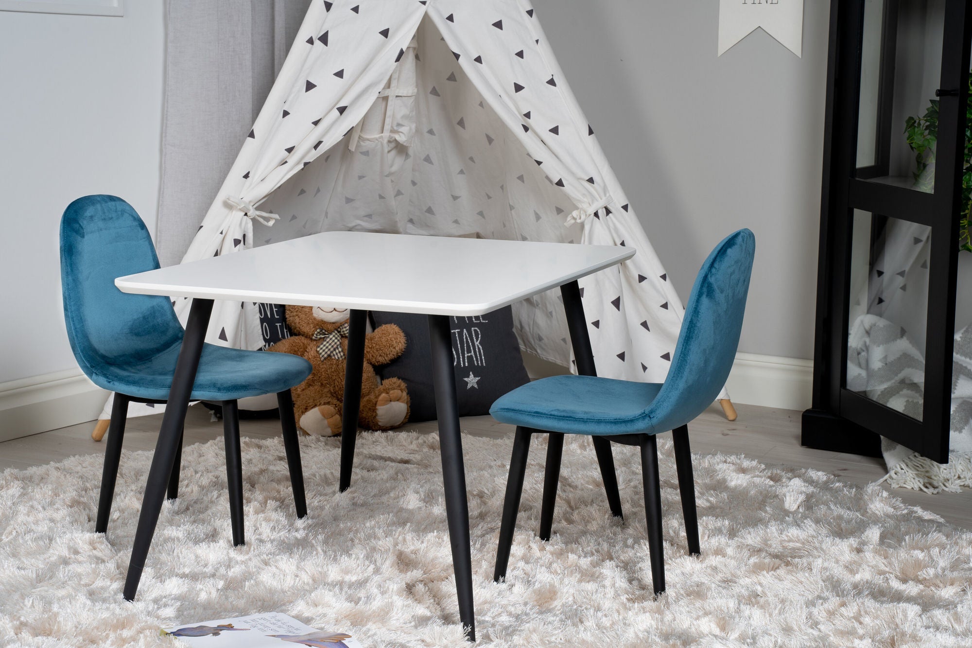 Venture Home Polar spisebord 80*60 XXS - White / Black +Polar dining stol XXS - Blue Velvet _2