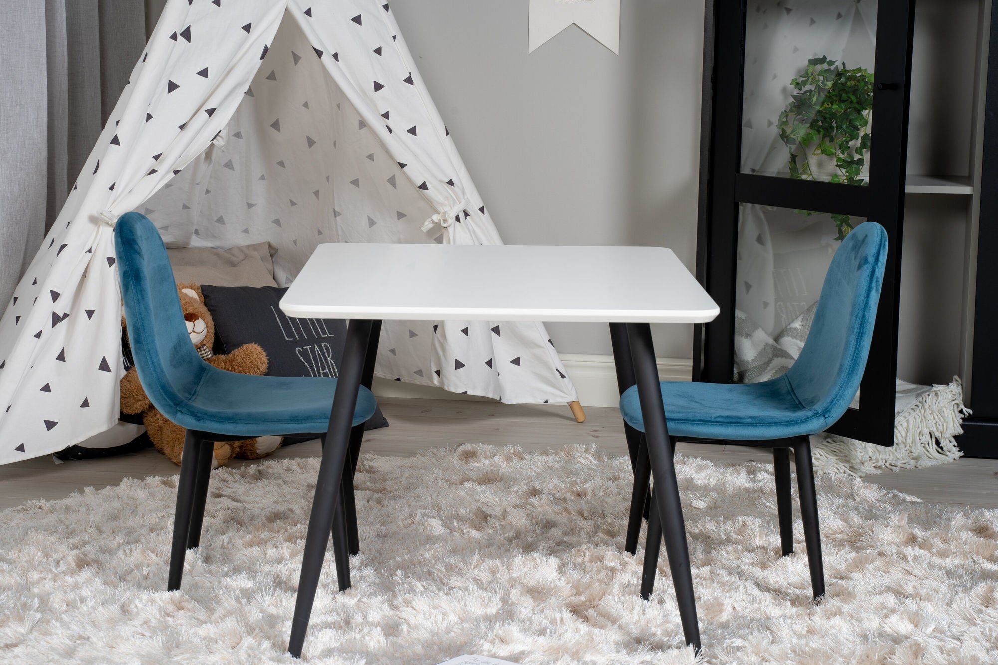 Venture Home Polar spisebord 80*60 XXS - White / Black +Polar dining stol XXS - Blue Velvet _2