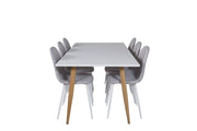 Venture Home Polar Matbord - Ek-Look / Vit- 180*90*H75 +Polar Spisebordsstol - White Legs - Light Grey Fabric _6