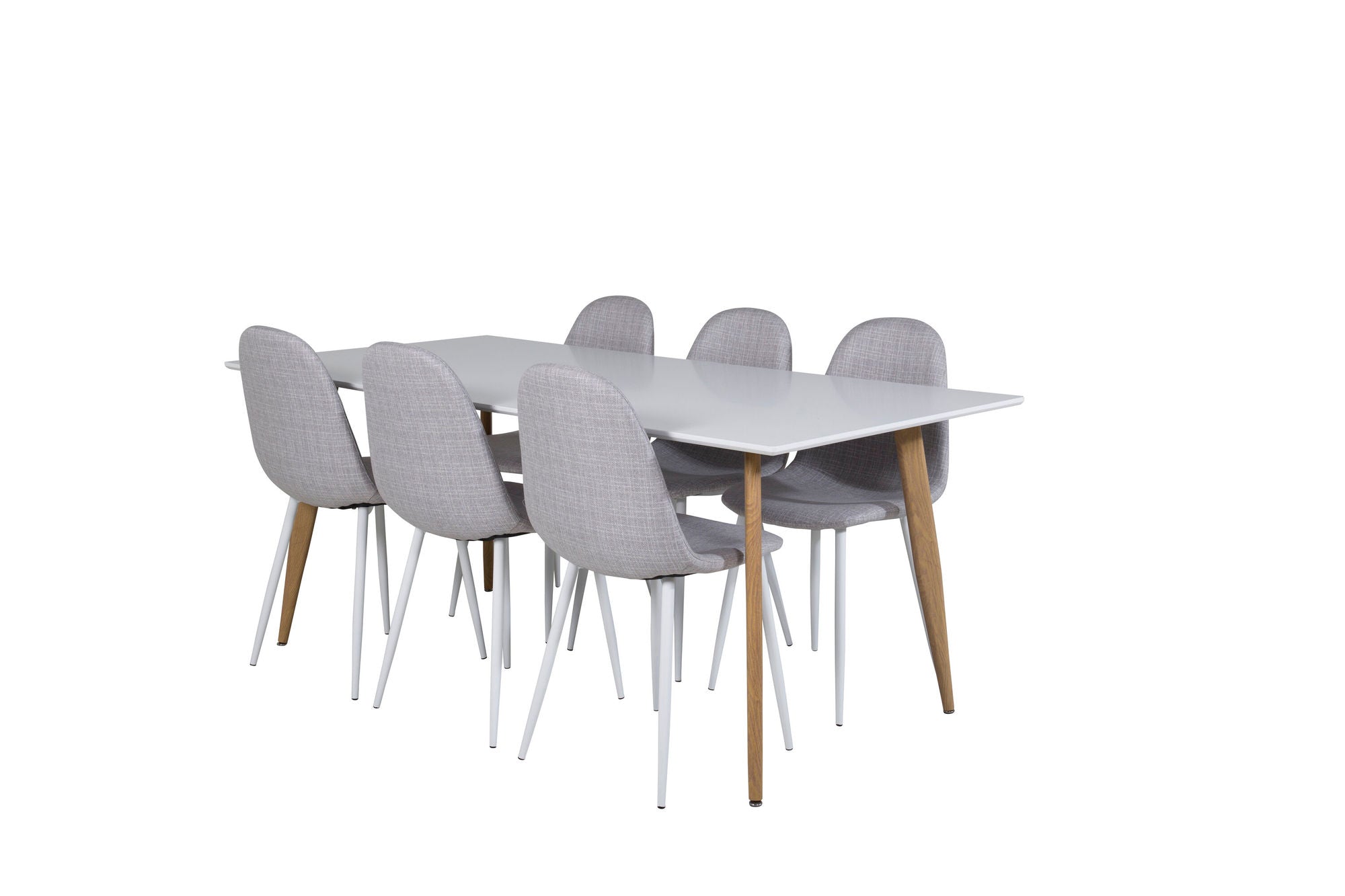 Venture Home Polar Matbord - Ek-Look / Vit- 180*90*H75 +Polar Spisebordsstol - White Legs - Light Grey Fabric _6