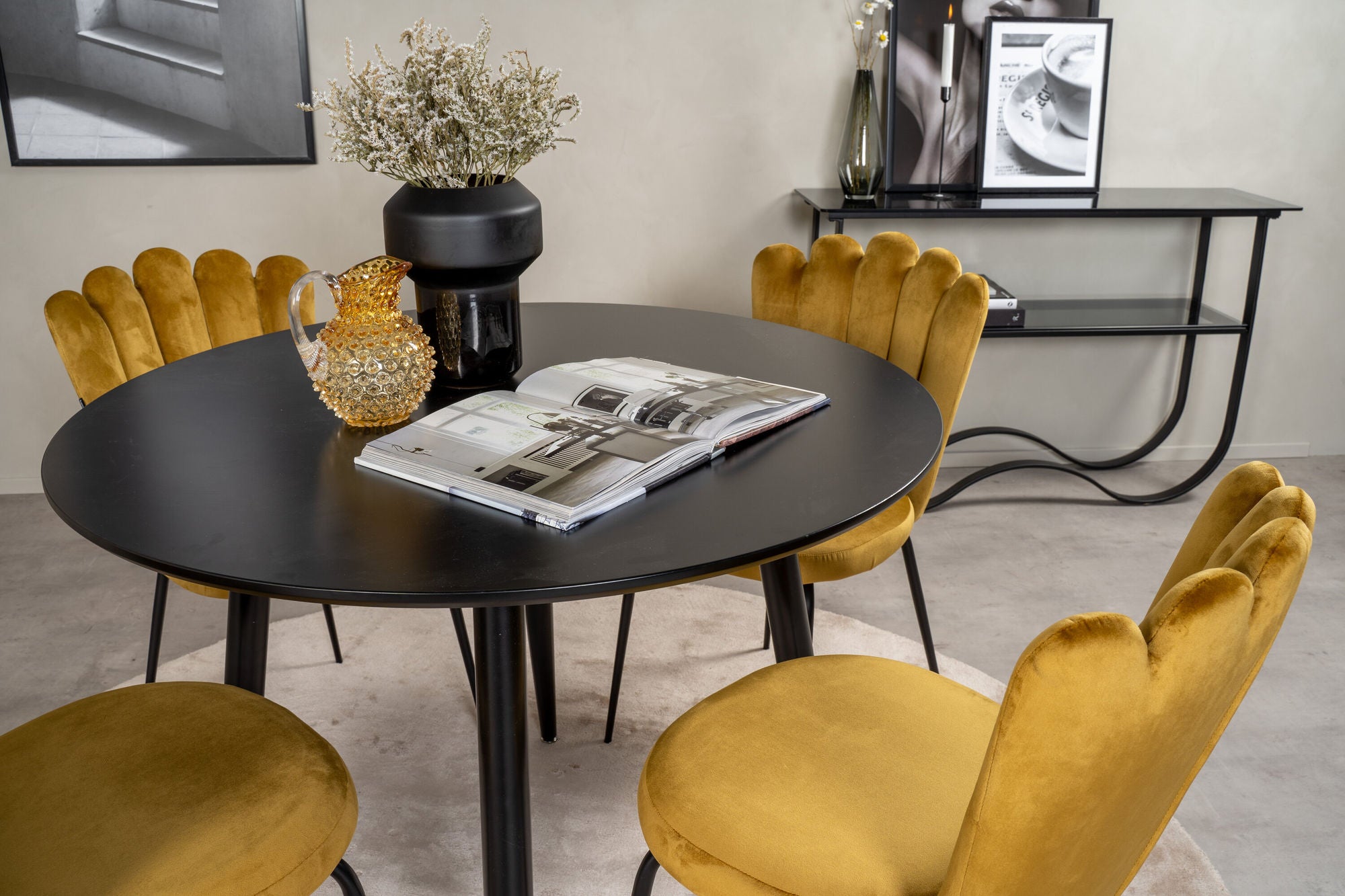 Venture Home Plaza Runt Matbord - Svart / Svart - ø100*H75 +Limhamn stol - Yellow _4