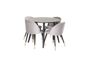 Venture Home Plaza Runt Matbord - Svart / Svart - ø100*H75 +Velvet Spisebordsstol Brass - Light Grey / Black _4