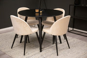 Venture Home Plaza Runt Matbord - Svart / Svart - ø100*H75 +Velvet Spisebordsstol - Beige / Black _4