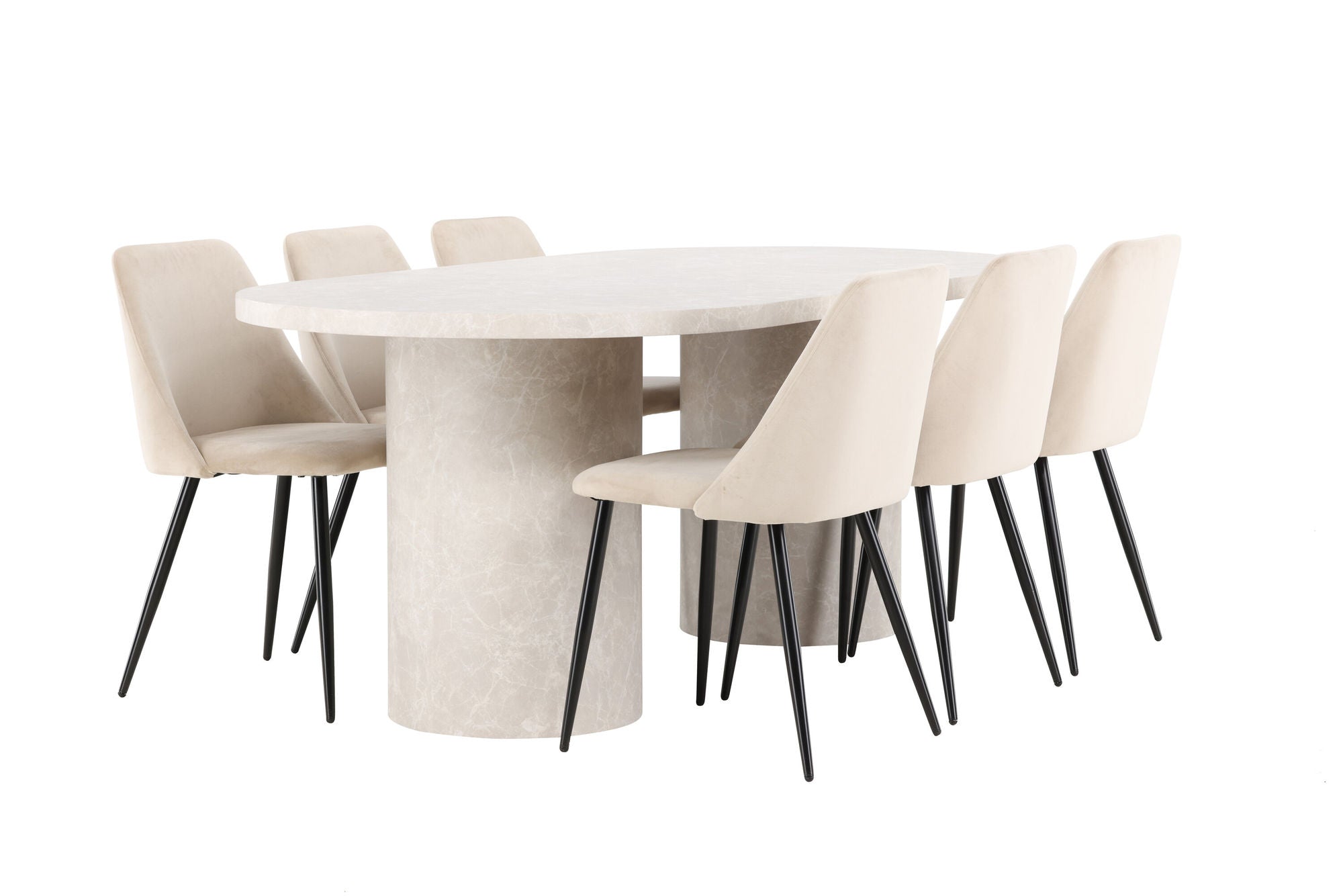 Venture Home Narvik bord - Beige with 6 Night stol - Black / Beige