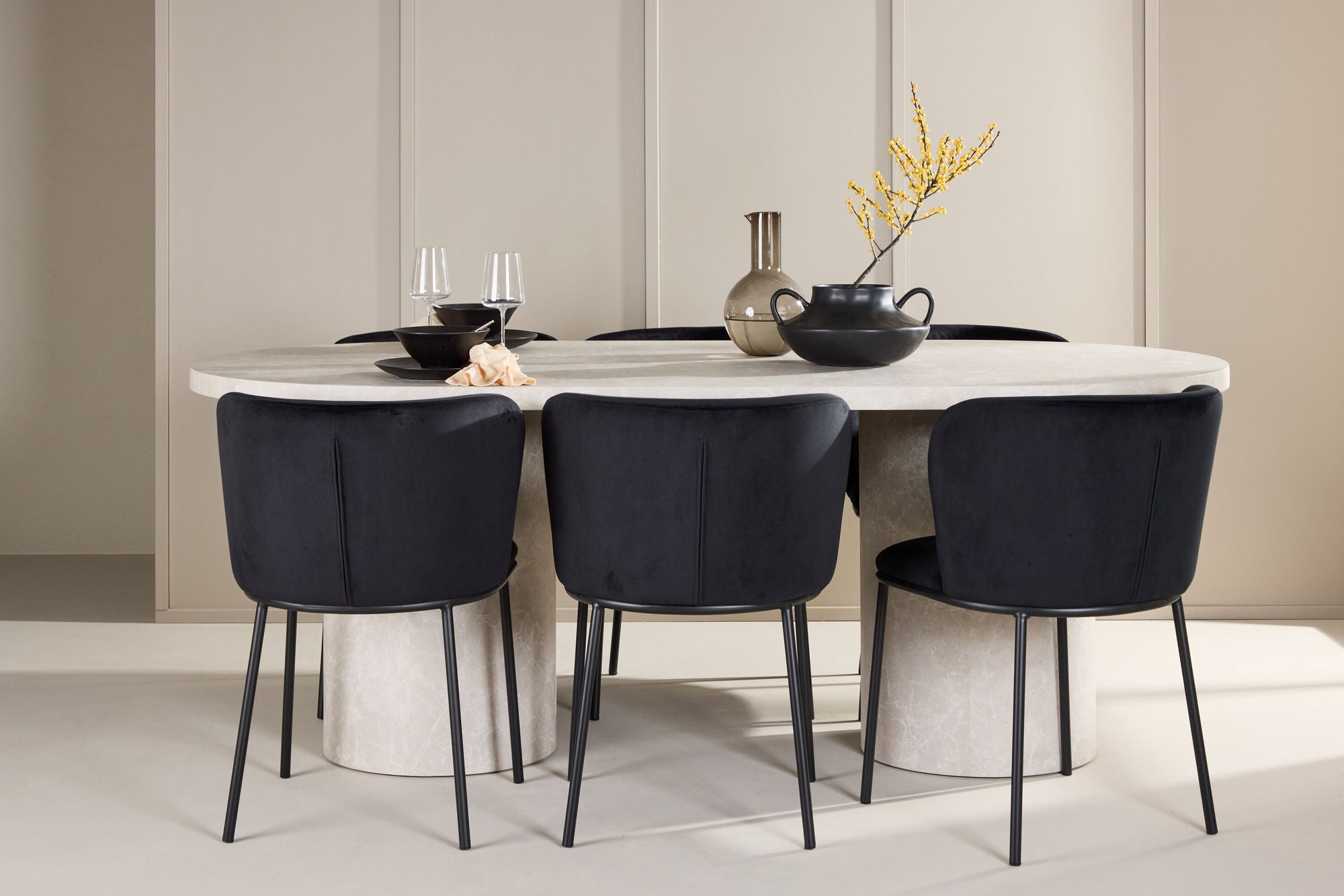 Venture Home Narvik bord - Beige with 6 Edina stol - Black