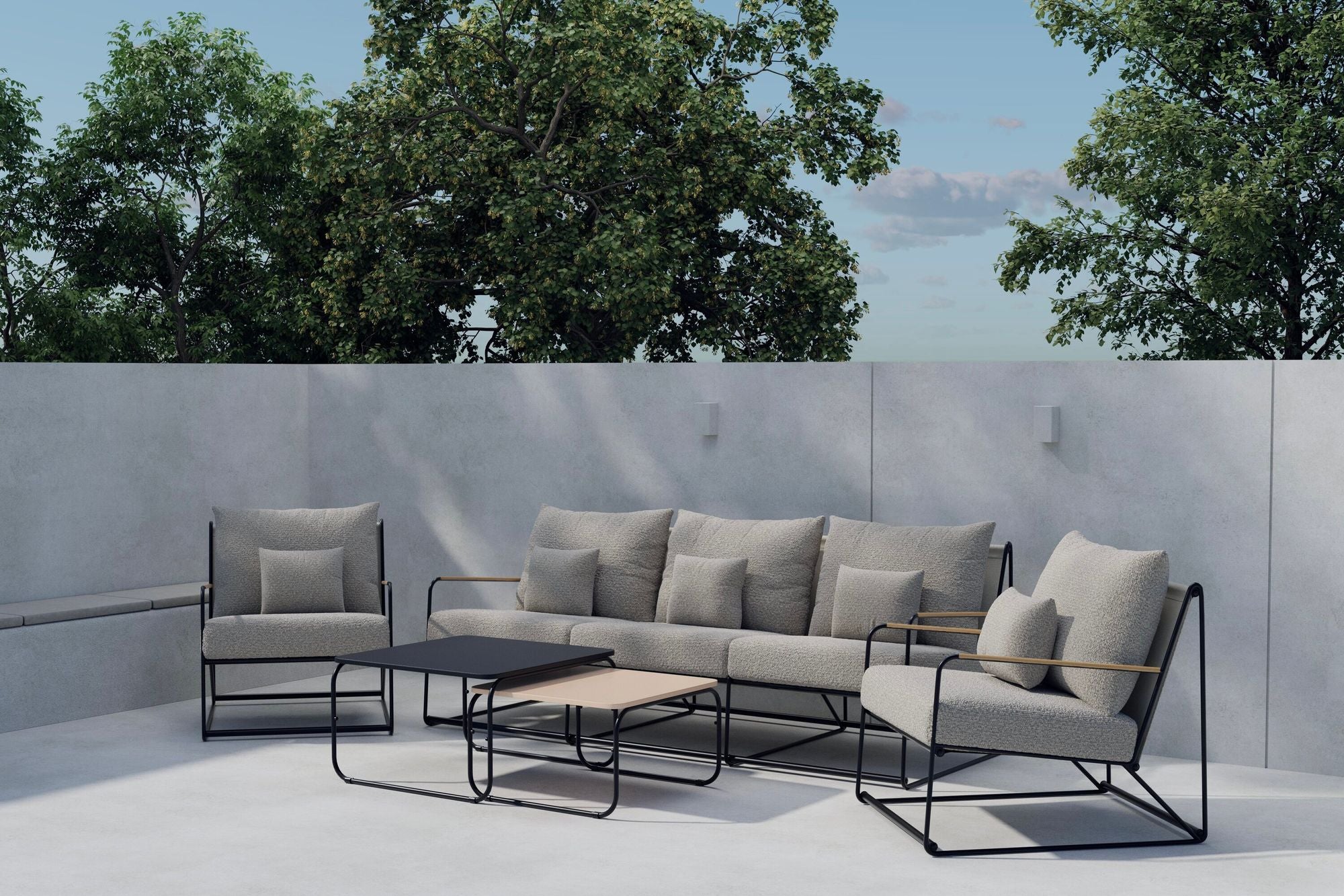 Venture Home Palazzo Sofa Set - Black / Beige Boucle fabric