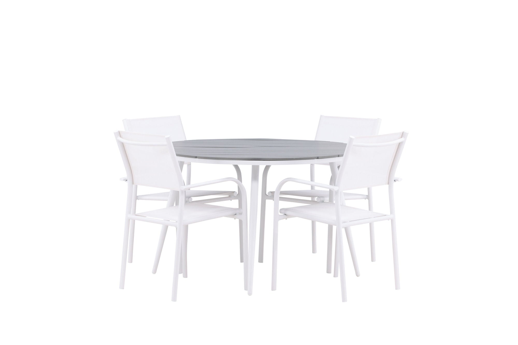 Venture Home Break - spisebord rund- White / Grey - Alu / Aintwood - 120ø +Santorini Arm stol (Stackable) - White Alu / White Textilene _4