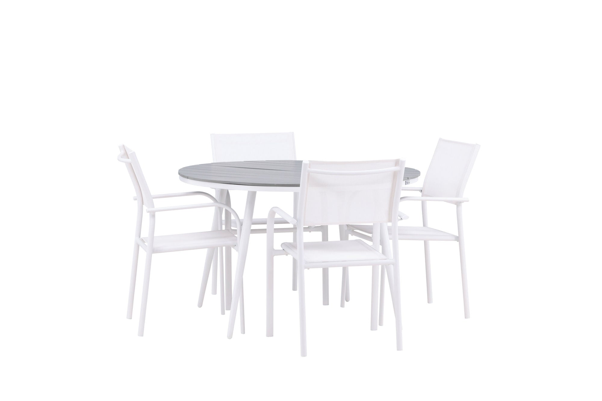 Venture Home Break - spisebord rund- White / Grey - Alu / Aintwood - 120ø +Santorini Arm stol (Stackable) - White Alu / White Textilene _4