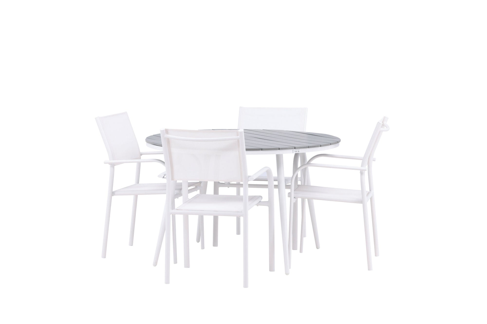 Venture Home Break - spisebord rund- White / Grey - Alu / Aintwood - 120ø +Santorini Arm stol (Stackable) - White Alu / White Textilene _4