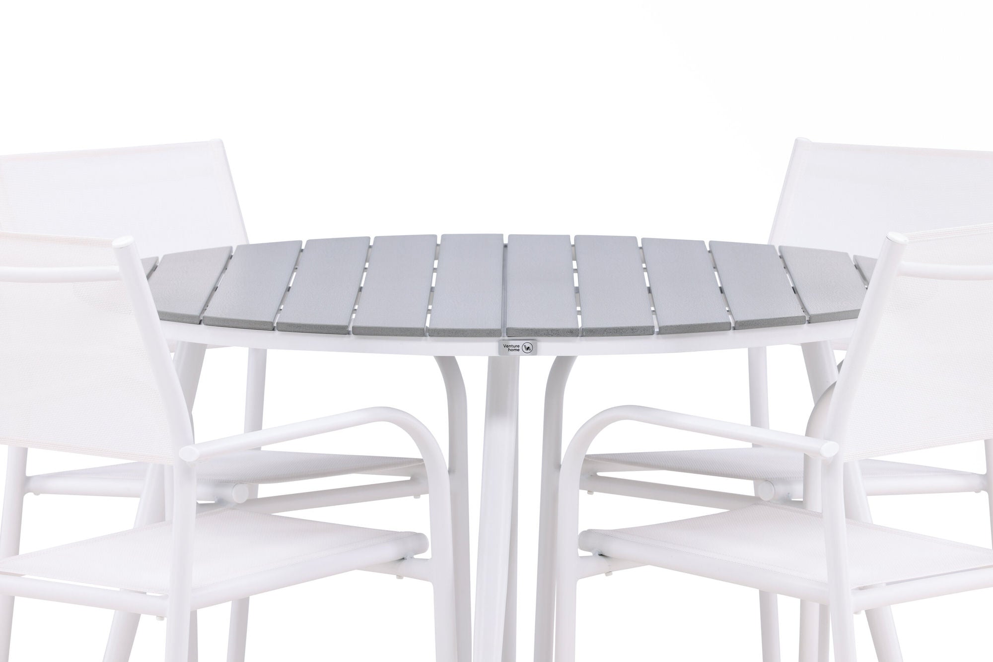 Venture Home Break - spisebord rund- White / Grey - Alu / Aintwood - 120ø +Santorini Arm stol (Stackable) - White Alu / White Textilene _4