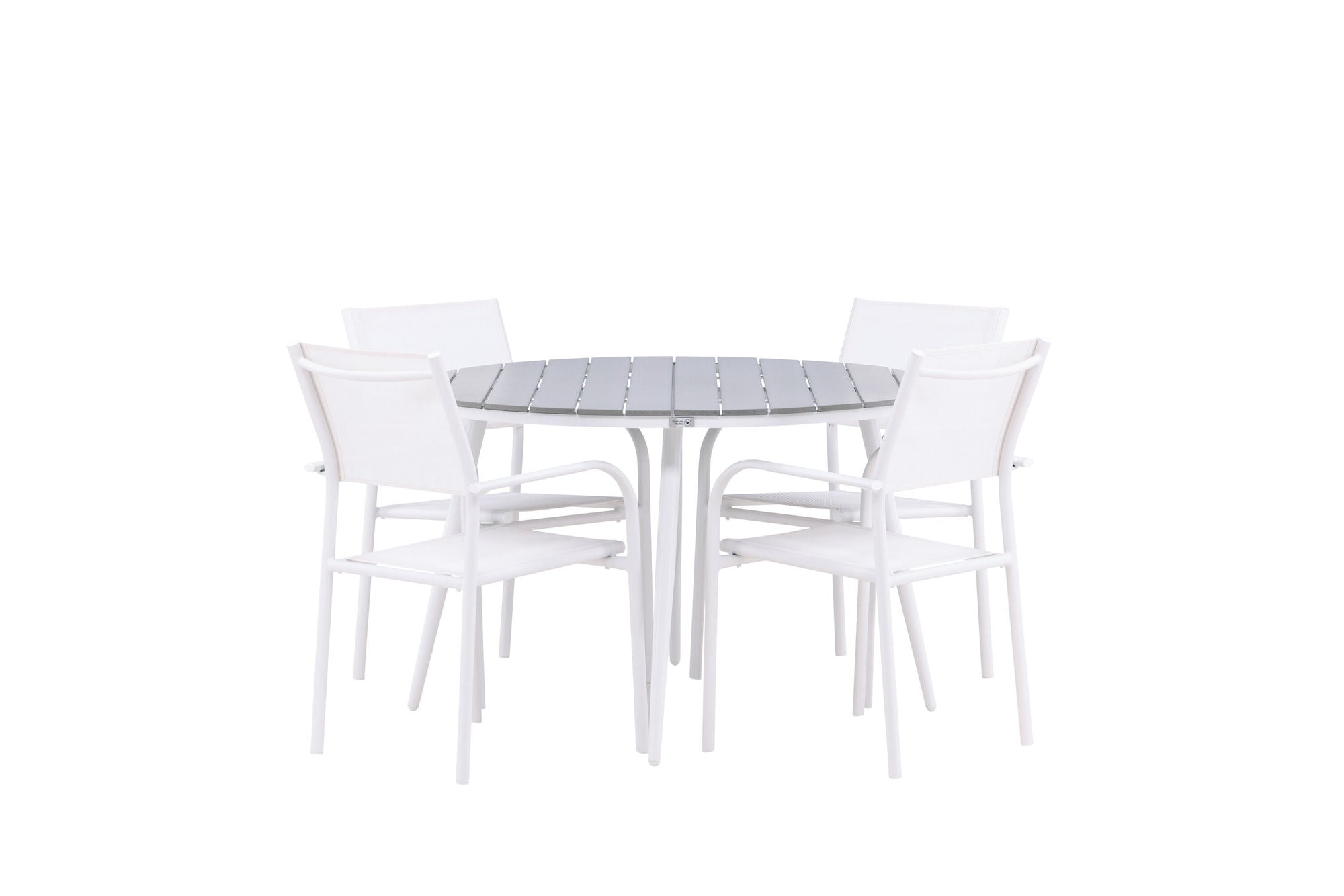 Venture Home Break - spisebord rund- White / Grey - Alu / Aintwood - 120ø +Santorini Arm stol (Stackable) - White Alu / White Textilene _4