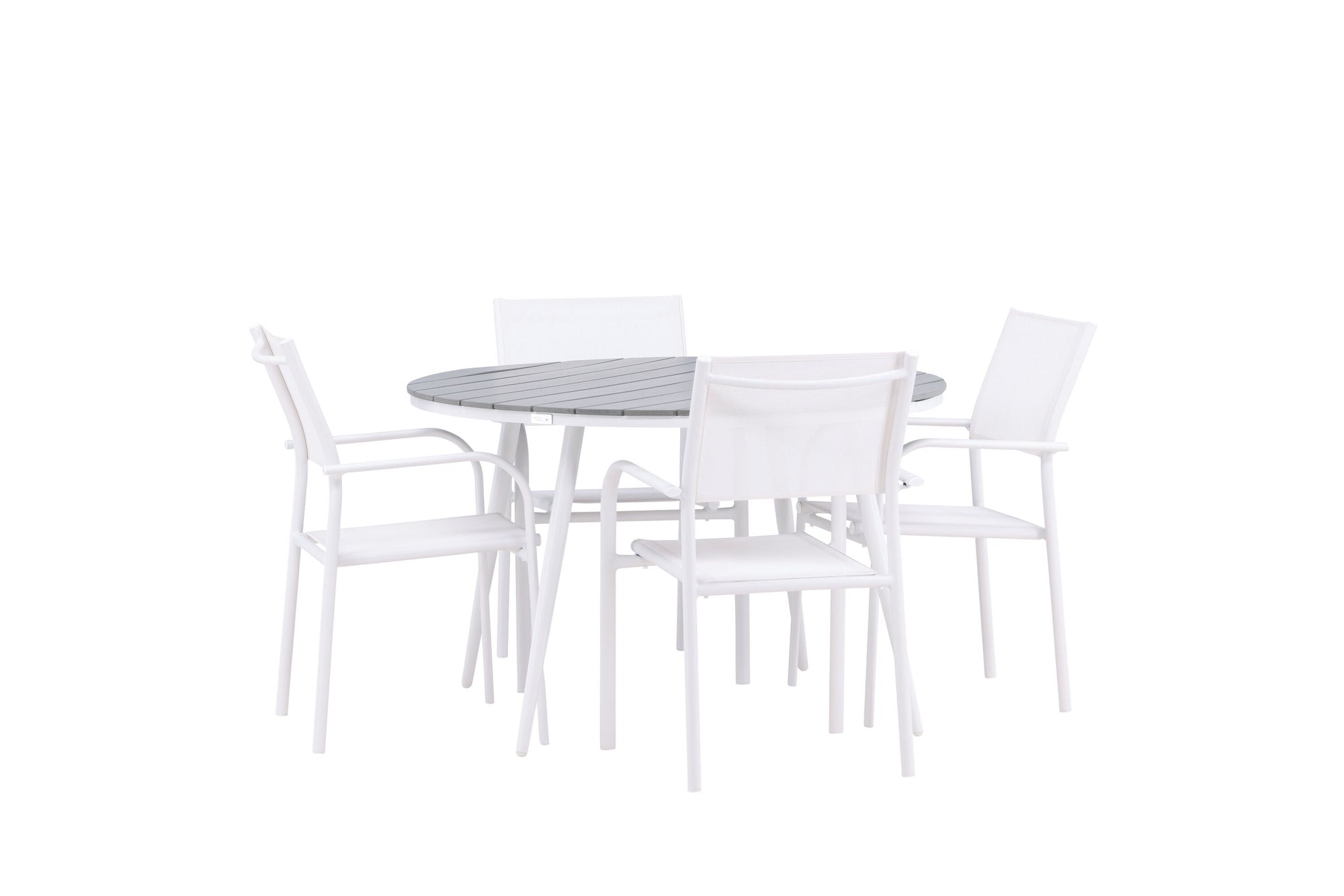 Venture Home Break - spisebord rund- White / Grey - Alu / Aintwood - 120ø +Santorini Arm stol (Stackable) - White Alu / White Textilene _4