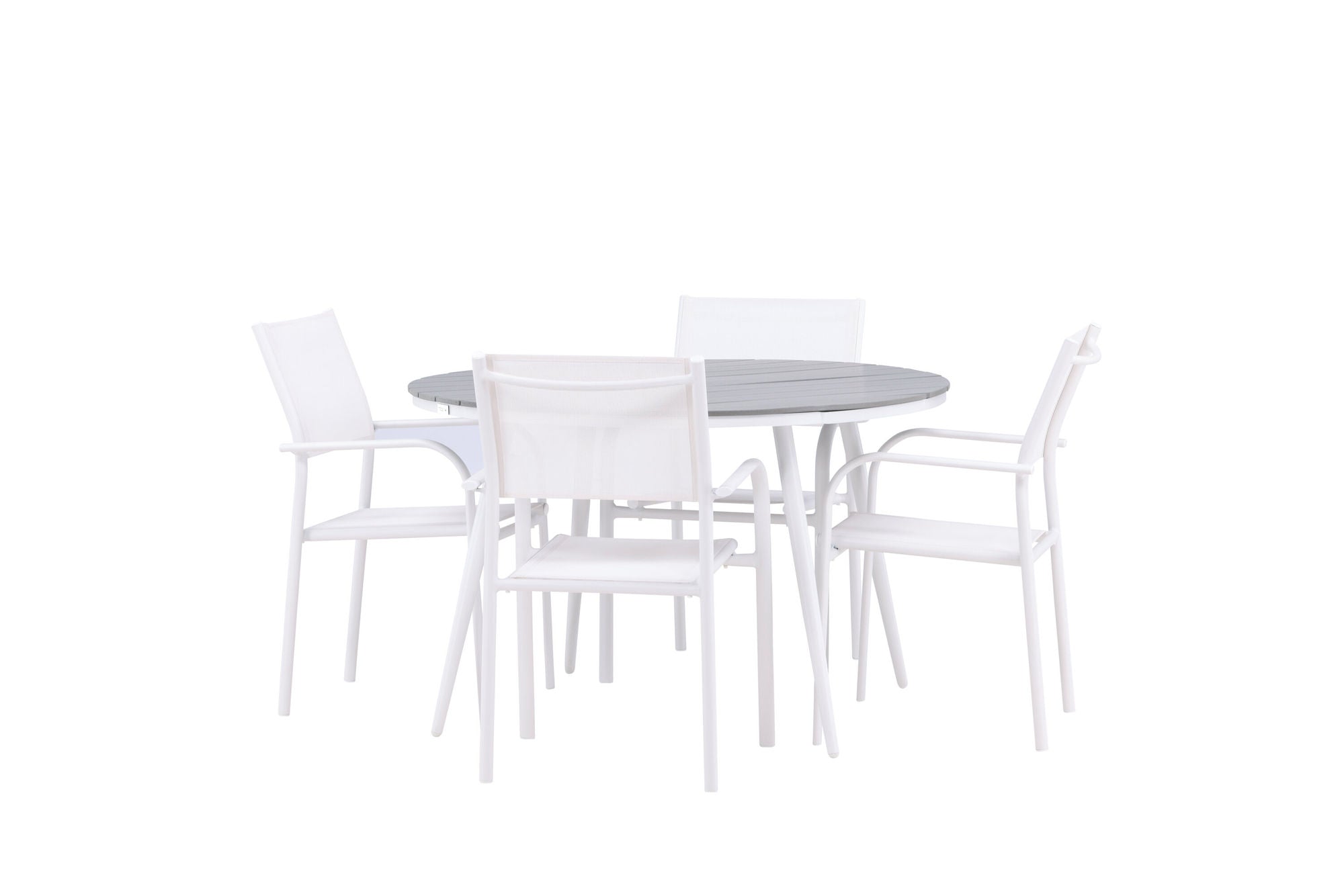 Venture Home Break - spisebord rund- White / Grey - Alu / Aintwood - 120ø +Santorini Arm stol (Stackable) - White Alu / White Textilene _4