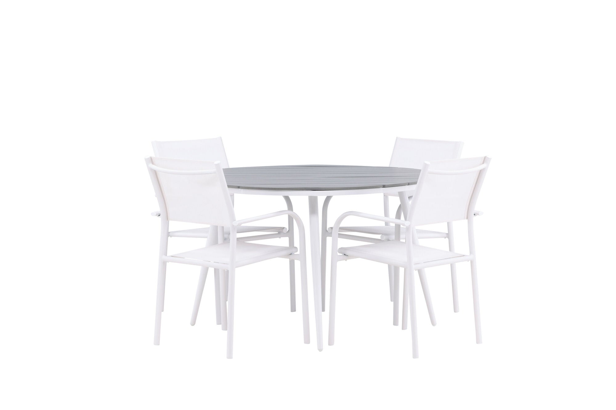 Venture Home Break - spisebord rund- White / Grey - Alu / Aintwood - 120ø +Santorini Arm stol (Stackable) - White Alu / White Textilene _4