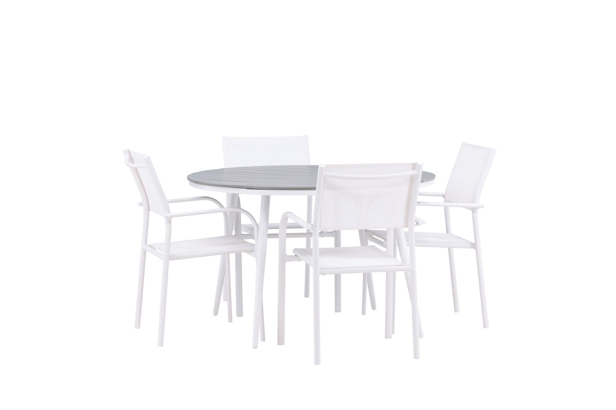 Venture Home Break - spisebord rund- White / Grey - Alu / Aintwood - 120ø +Santorini Arm stol (Stackable) - White Alu / White Textilene _4