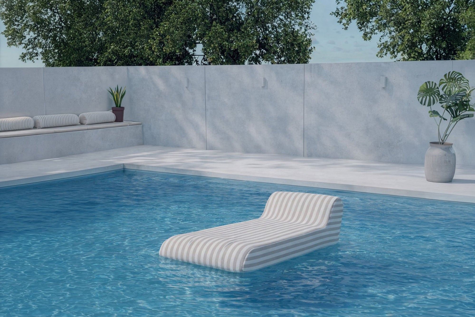 Venture Home Redang Inflabord Lounger 168.5x85x51x22 cm - White / Beige Striped