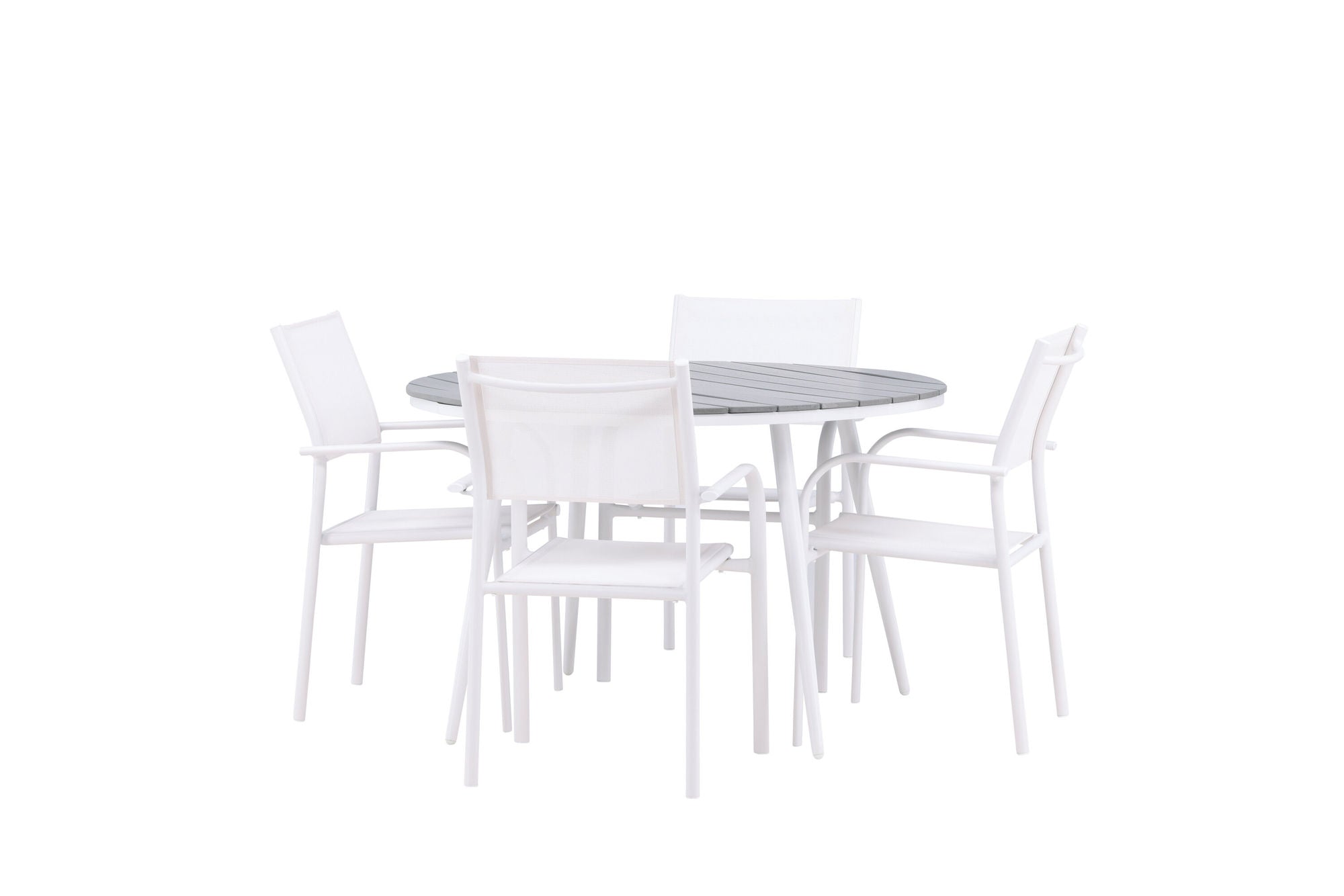 Venture Home Break - spisebord rund- White / Grey - Alu / Aintwood - 120ø +Santorini Arm stol (Stackable) - White Alu / White Textilene _4