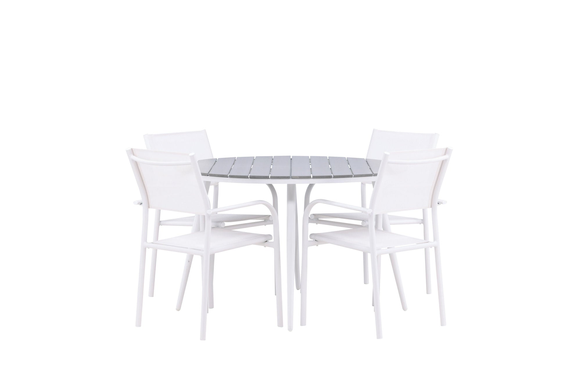 Venture Home Break - spisebord rund- White / Grey - Alu / Aintwood - 120ø +Santorini Arm stol (Stackable) - White Alu / White Textilene _4