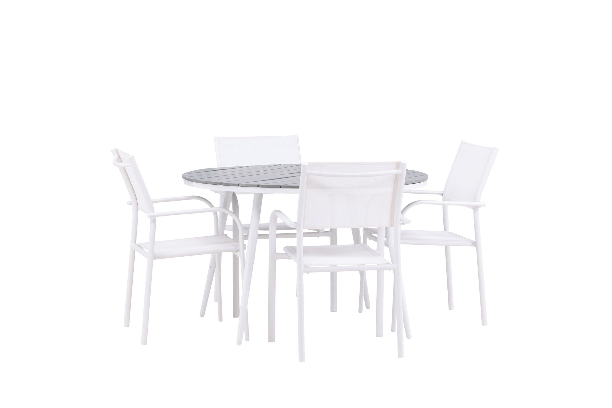Venture Home Break - spisebord rund- White / Grey - Alu / Aintwood - 120ø +Santorini Arm stol (Stackable) - White Alu / White Textilene _4