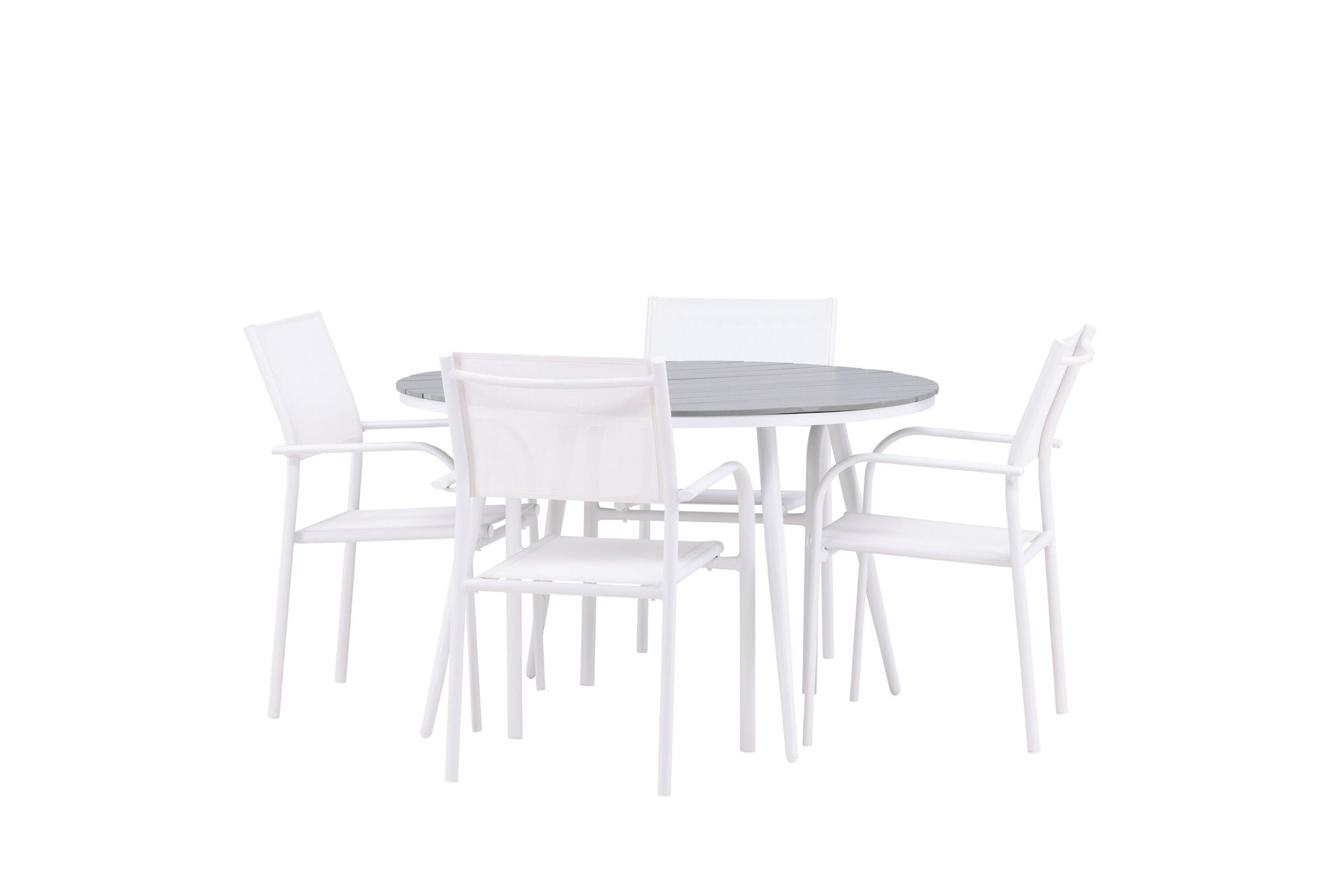 Venture Home Break - spisebord rund- White / Grey - Alu / Aintwood - 120ø +Santorini Arm stol (Stackable) - White Alu / White Textilene _4