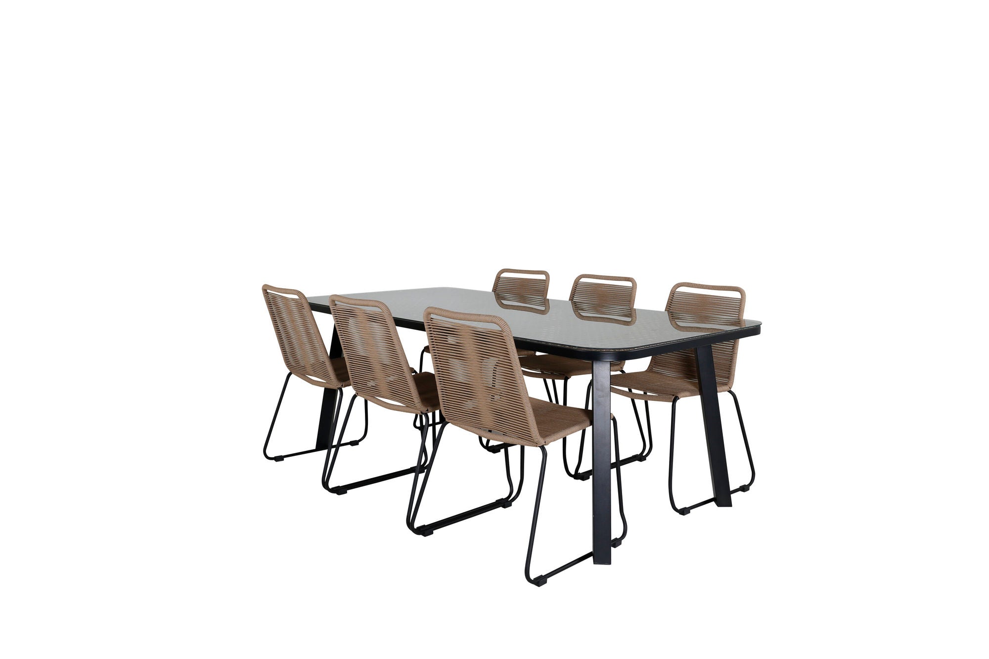 Venture Home Paola spisebord - Black Steel / Nature Wicker - 200*100+Lindos Stacking stol - Black Alu / Latte Rope_6