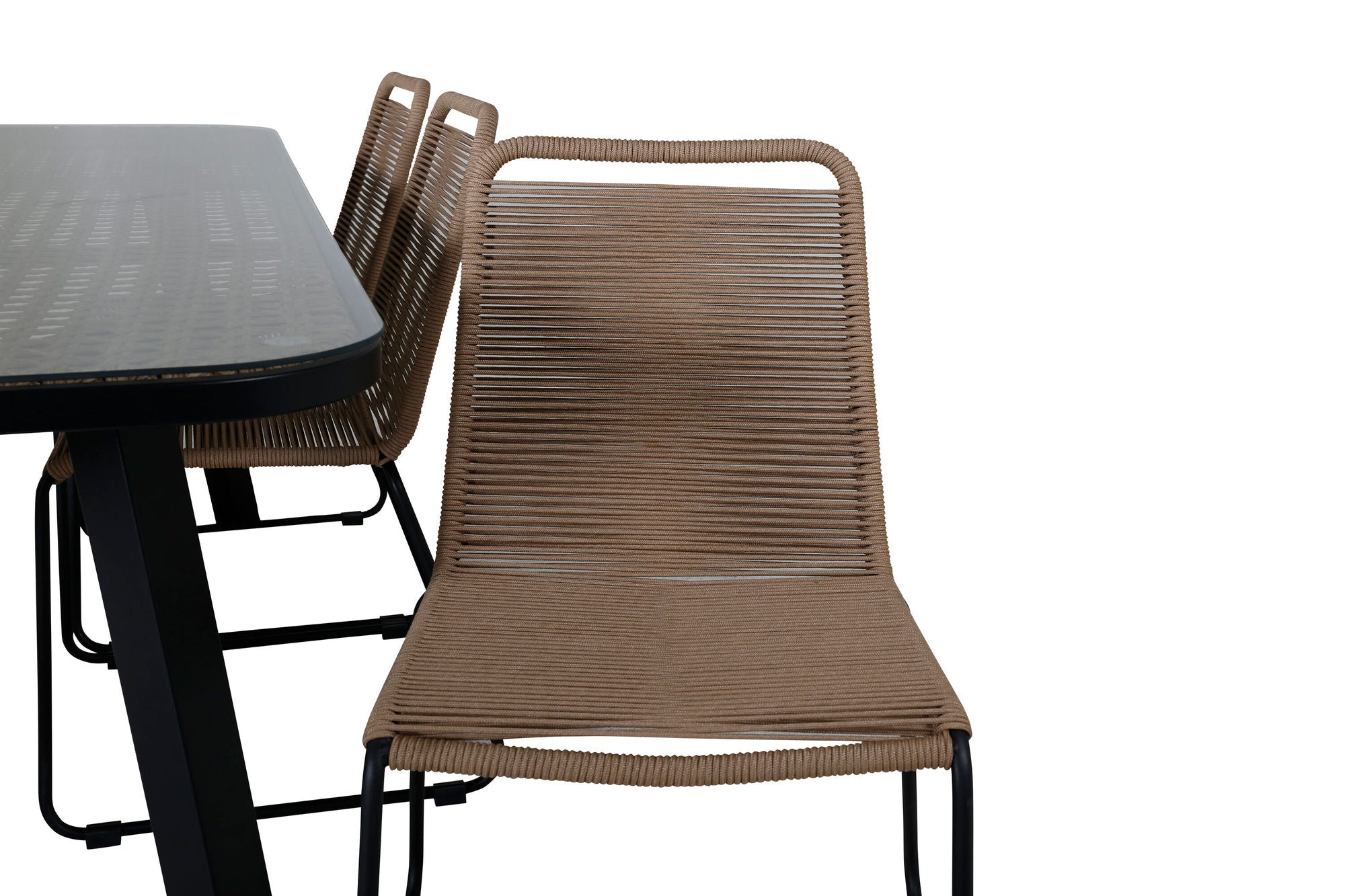 Venture Home Paola spisebord - Black Steel / Nature Wicker - 200*100+Lindos Stacking stol - Black Alu / Latte Rope_6