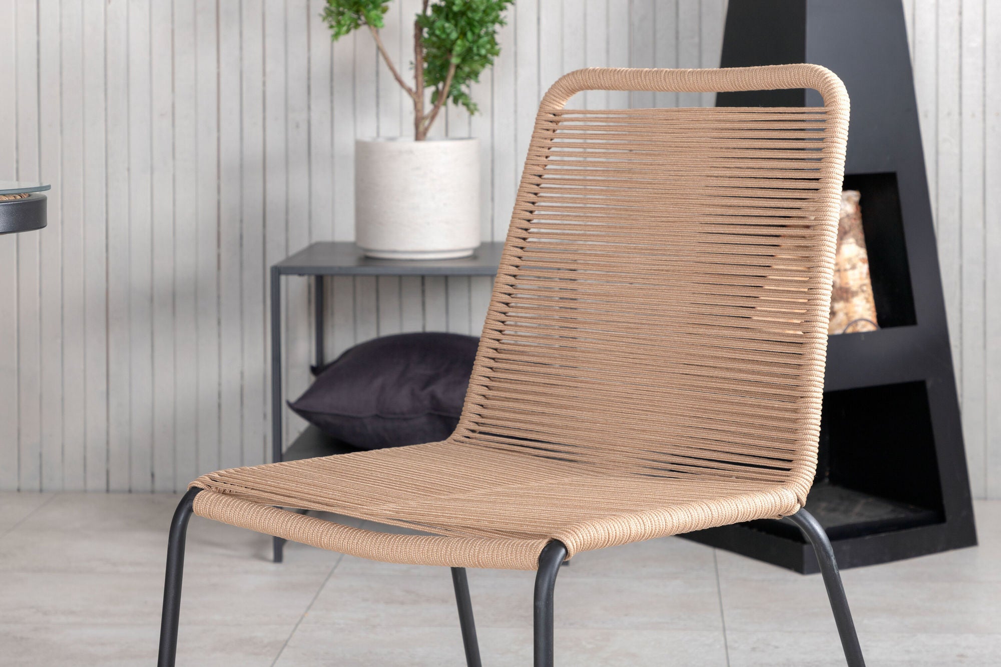 Venture Home Paola spisebord - Black Steel / Nature Wicker - 200*100+Lindos Stacking stol - Black Alu / Latte Rope_6