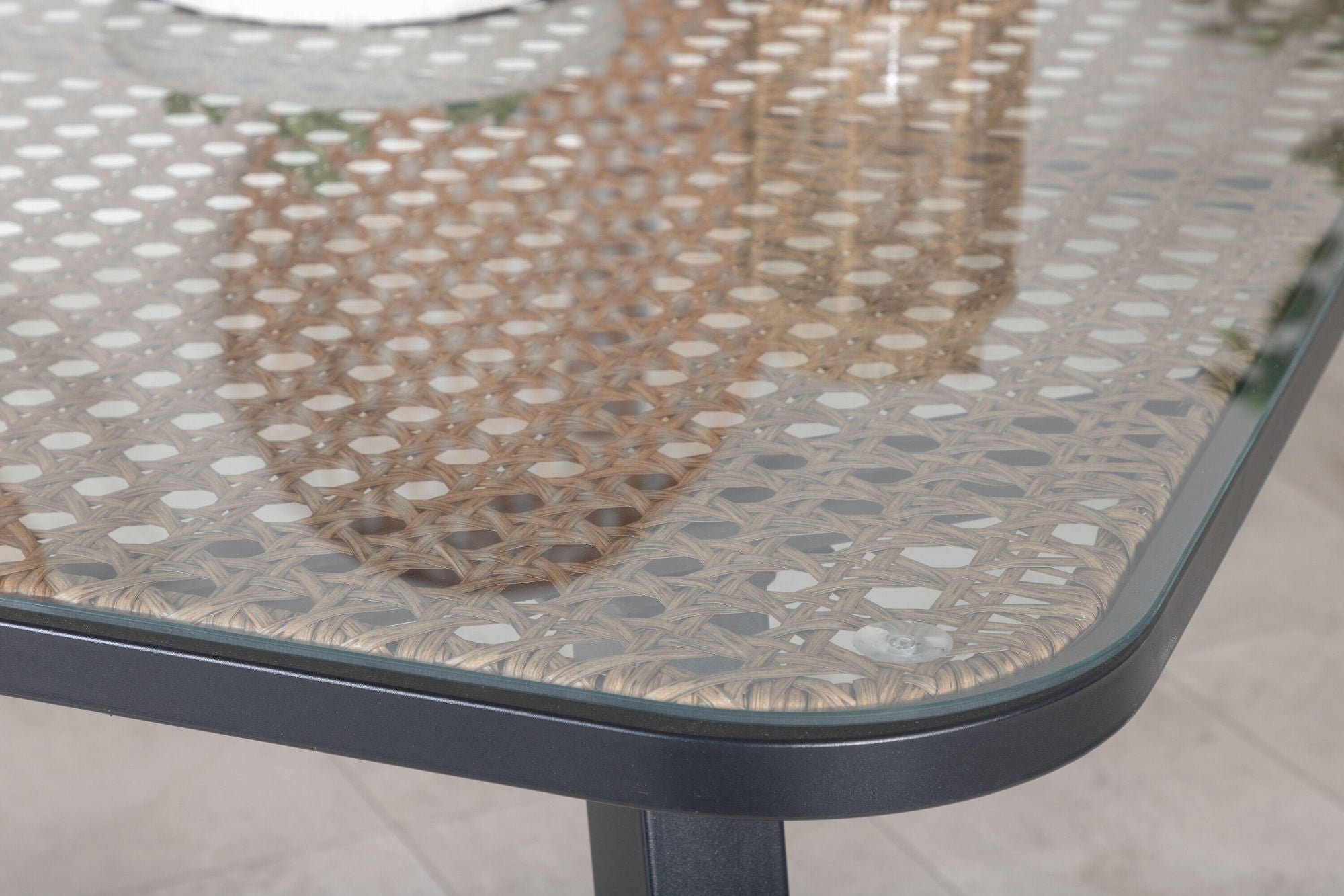 Venture Home Paola spisebord - Black Steel / Nature Wicker - 200*100+Lindos Stacking stol - Black Alu / Latte Rope_6