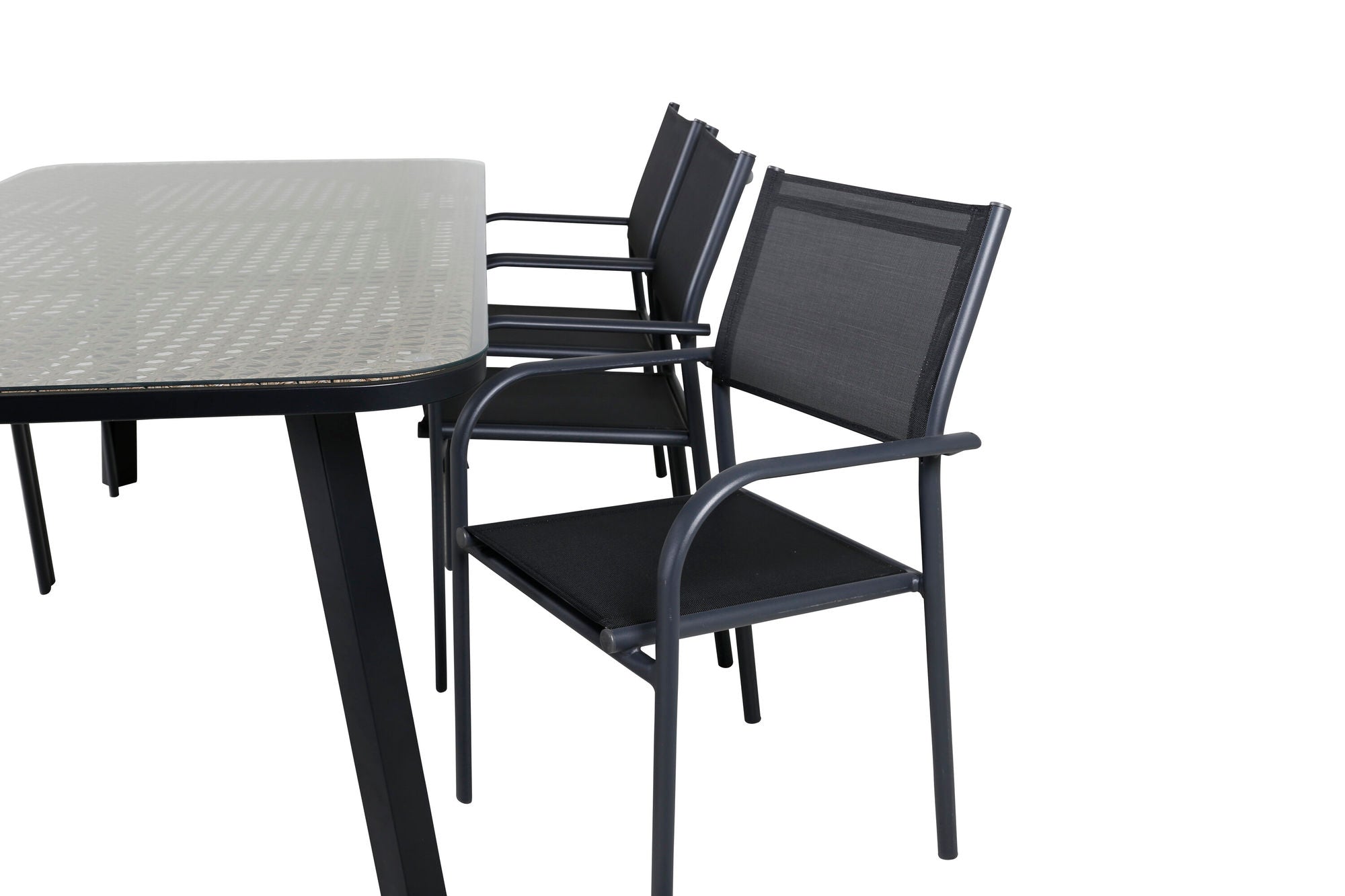 Venture Home Paola spisebord - Black Steel / Nature Wicker - 200*100+Santorini Arm stol (Stackable) - Black alu / Black Textilene_6
