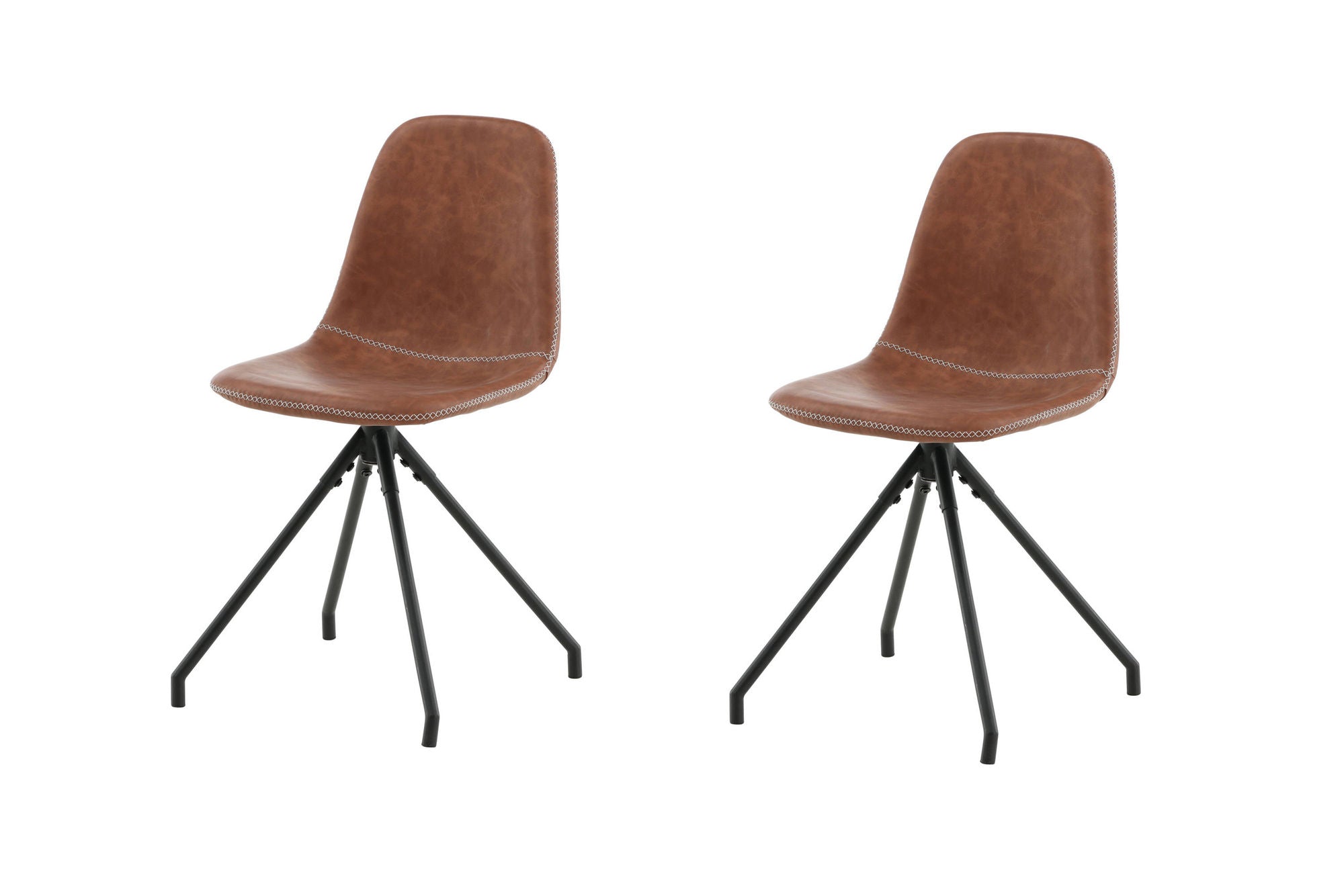Venture Home Polar Spisebordsstol With Spin Function 2-pack - Black Legs - Brown PU - White Stitches