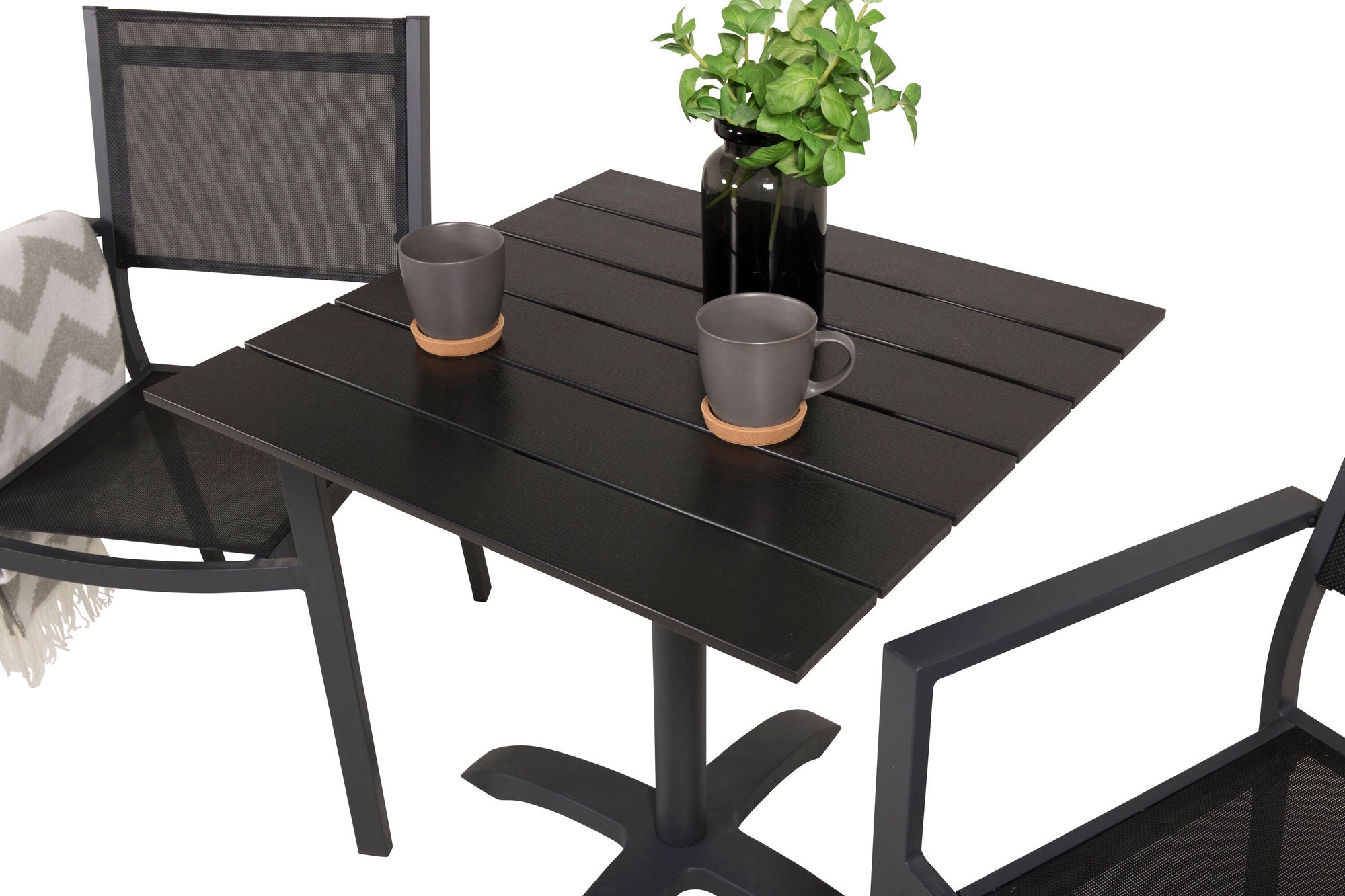 Venture Home Colorado - Cafébord - 70*70 - Matt Svart / Svart Aintwood+Copacabana Arm stol (