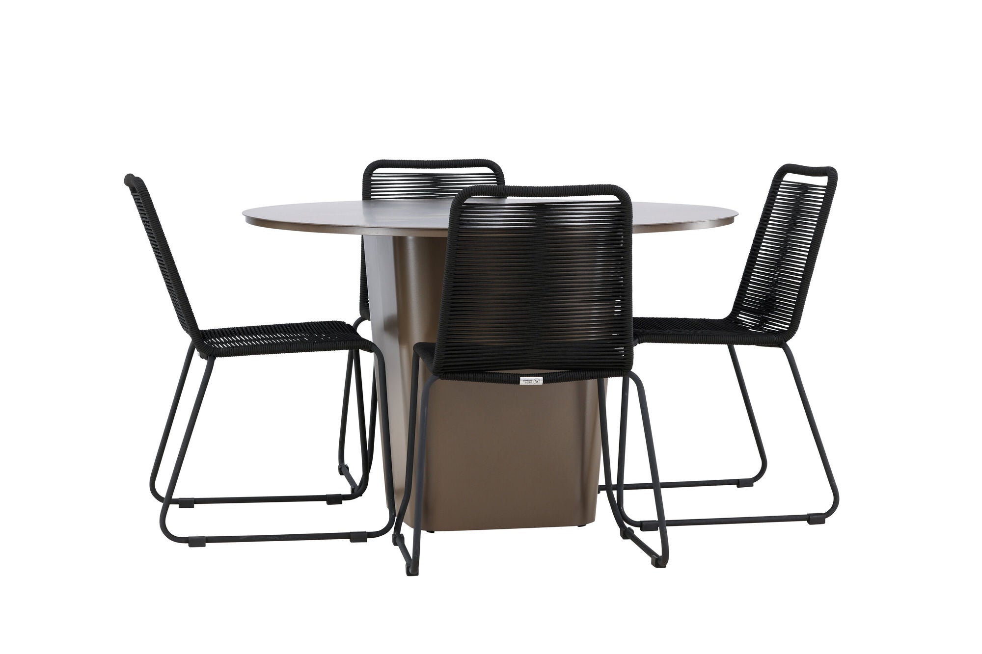 Venture Home Santa Fe spisebord ø120 - Roasty +Lindos Stacking stol - Black Alu / Black Rope _4