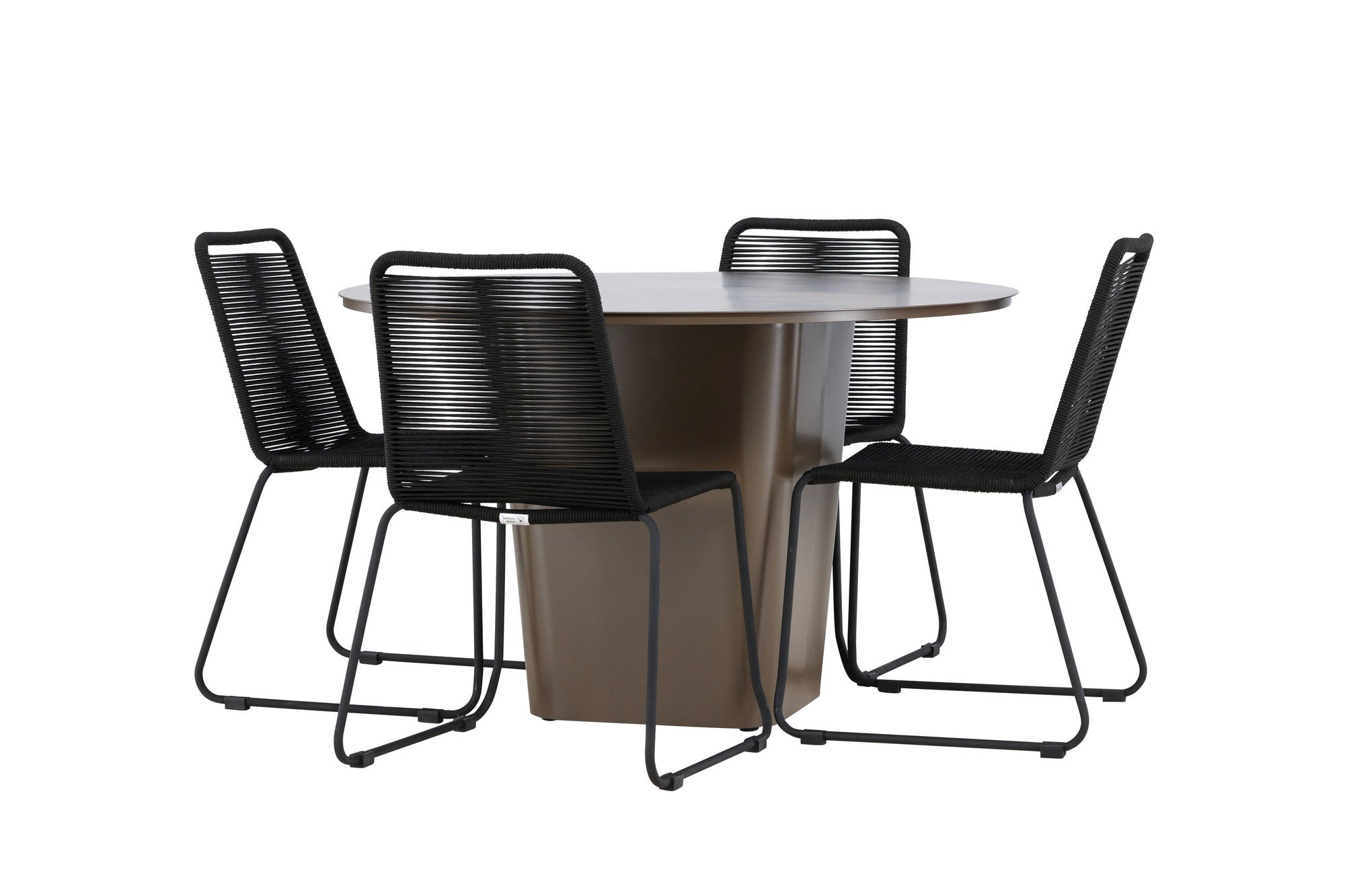 Venture Home Santa Fe spisebord ø120 - Roasty +Lindos Stacking stol - Black Alu / Black Rope _4