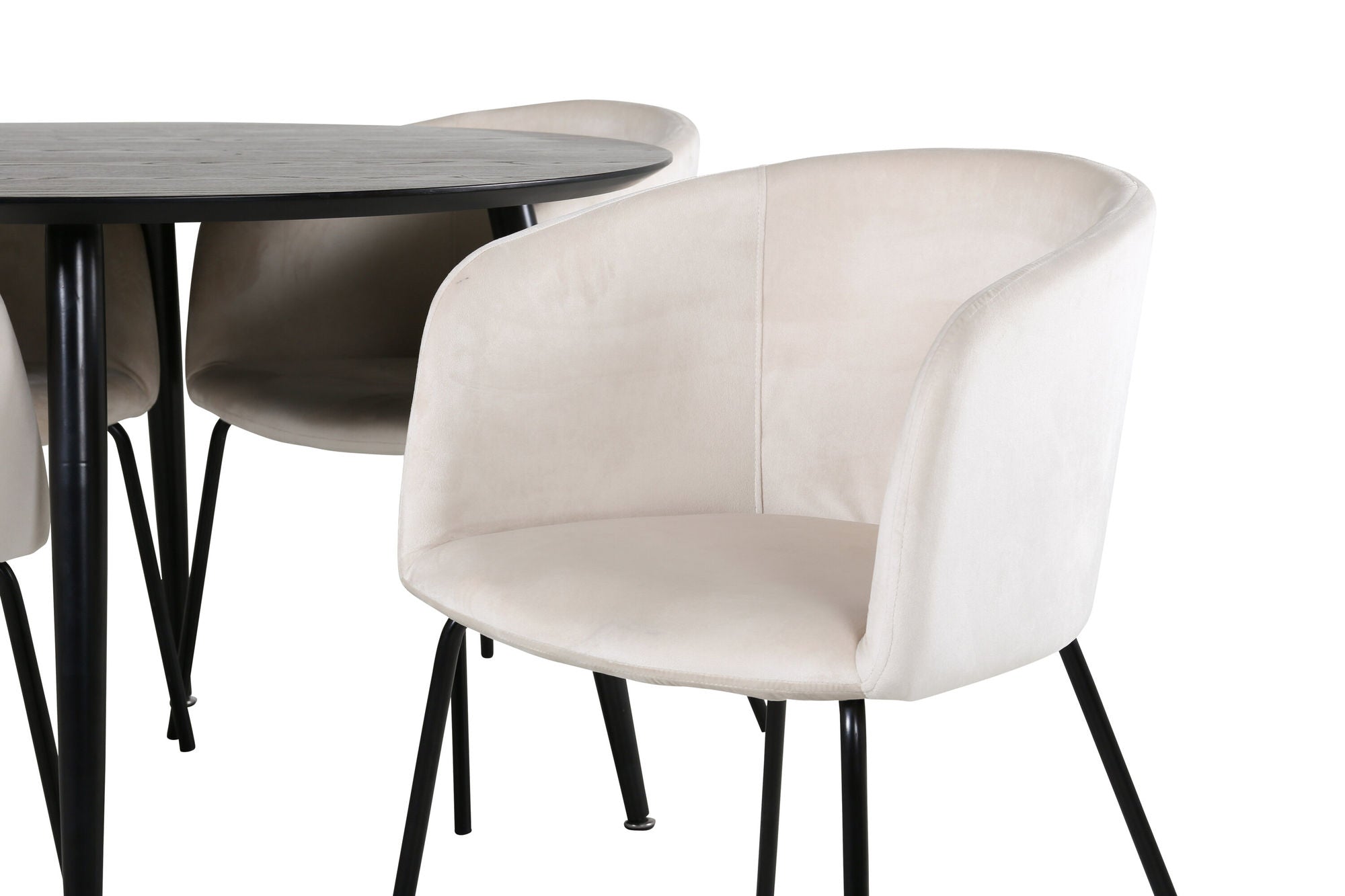 Venture Home Dipp spisebord - 115cm - Black Veneer / All black legs +Berit stol - Black / Beige Velvet_4