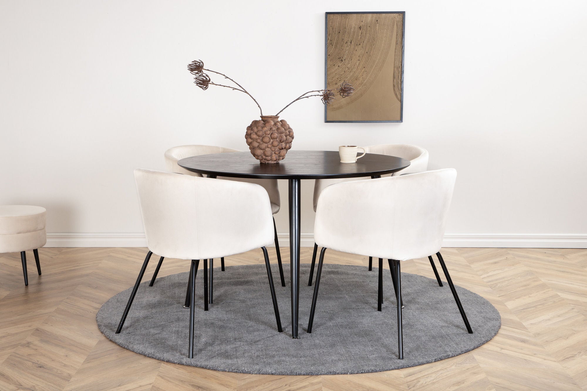 Venture Home Dipp spisebord - 115cm - Black Veneer / All black legs +Berit stol - Black / Beige Velvet_4