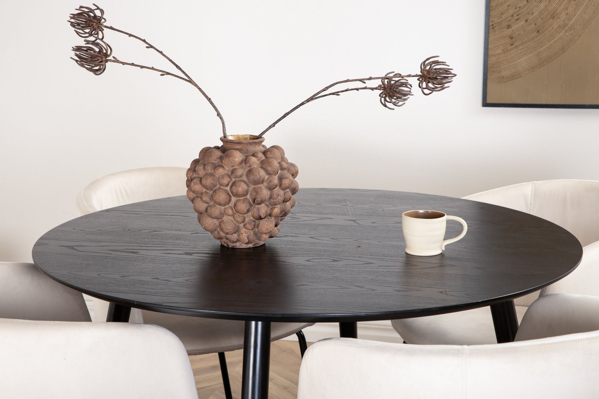 Venture Home Dipp spisebord - 115cm - Black Veneer / All black legs +Berit stol - Black / Beige Velvet_4