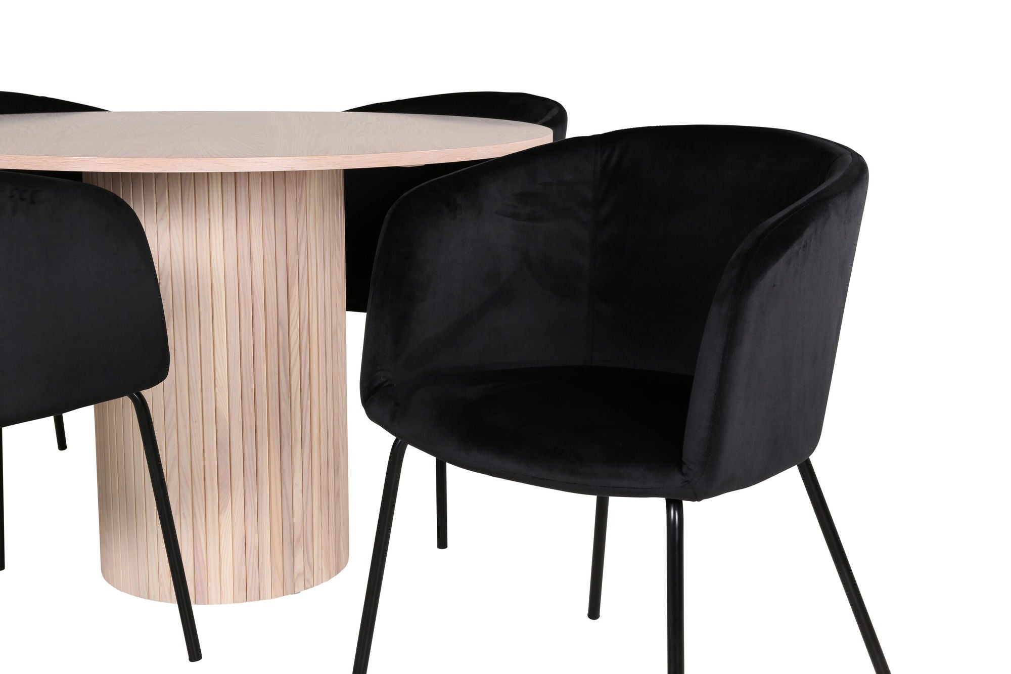 Venture Home Bianca rund spisebord - White Wash / Black Veneer+Berit stol - Black / Black Velvet_4