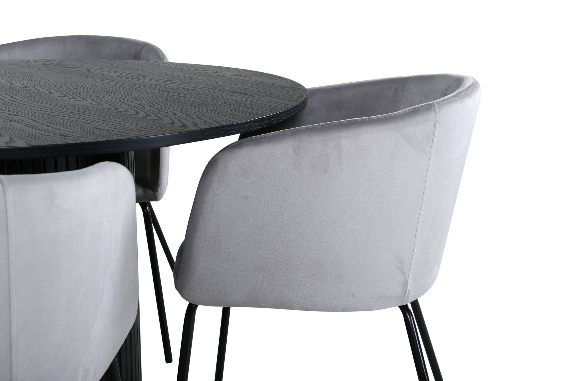 Venture Home Bianca rund spisebord - Black / Black Veneer+Berit stol - Black / Light Grey Velvet_4