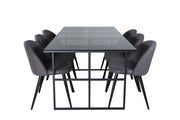 Venture Home Leif spisebord , Black Black smoked smoked Glass+Velvet Stitches stol , Black Grey Micro Fibre_6