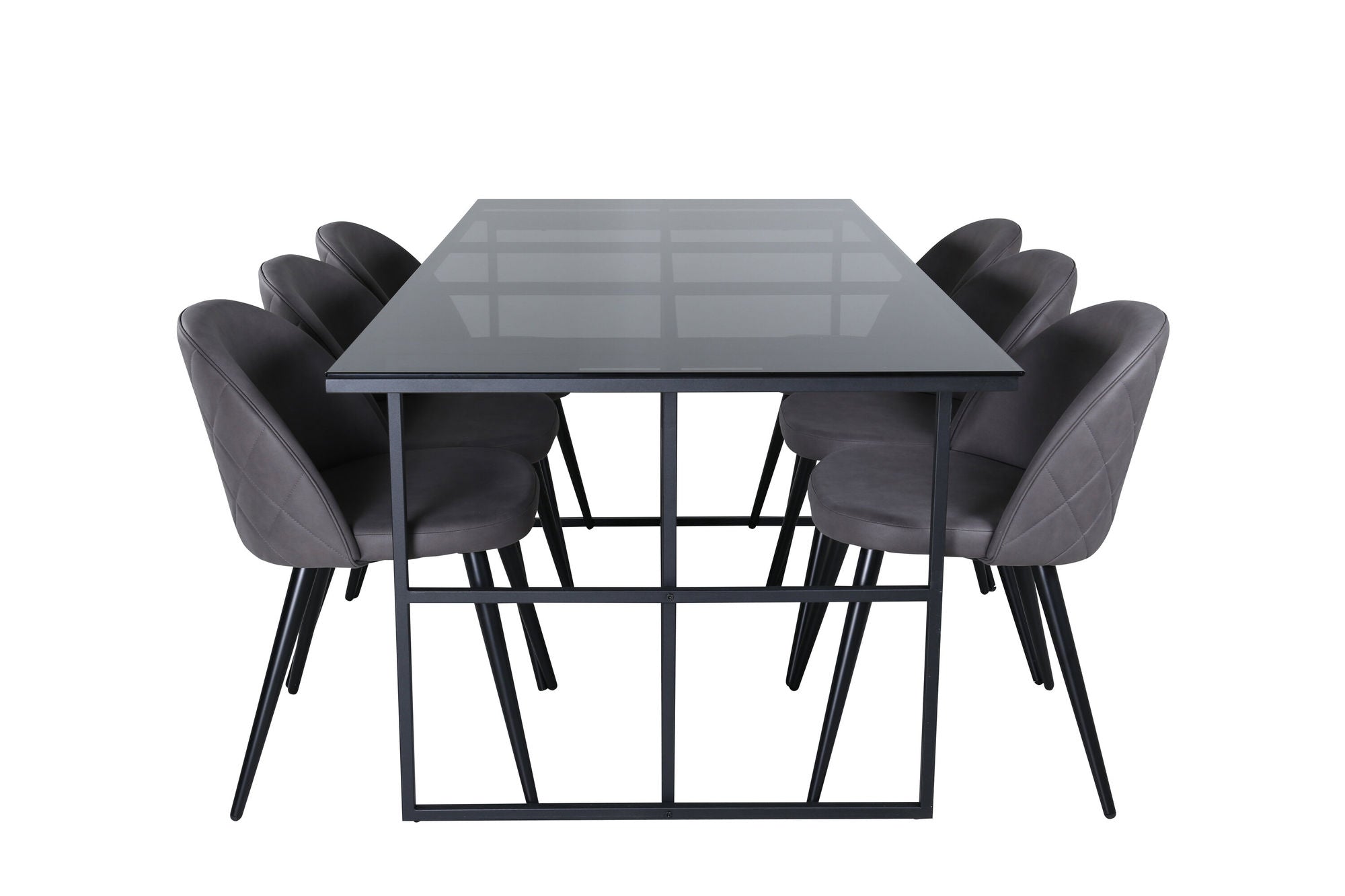 Venture Home Leif spisebord , Black Black smoked smoked Glass+Velvet Stitches stol , Black Grey Micro Fibre_6