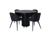 Venture Home Bianca rund spisebord , Black Black Veneer+Velvet Dining Chiar , Black legs, Black Fabric_4
