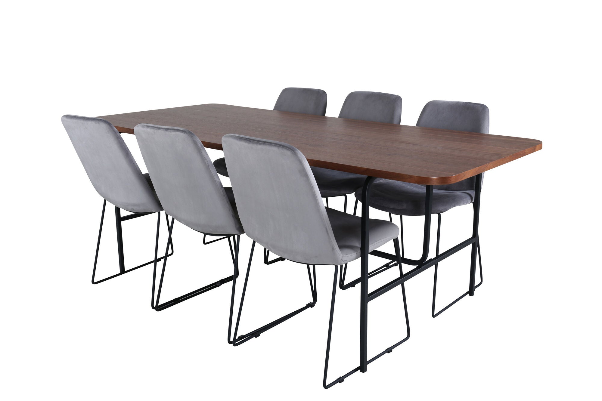 Venture Home Uno spisebord , Black Walnut Veneer+Muce Spisebordsstol , Black Legs , Grey Velvet_6