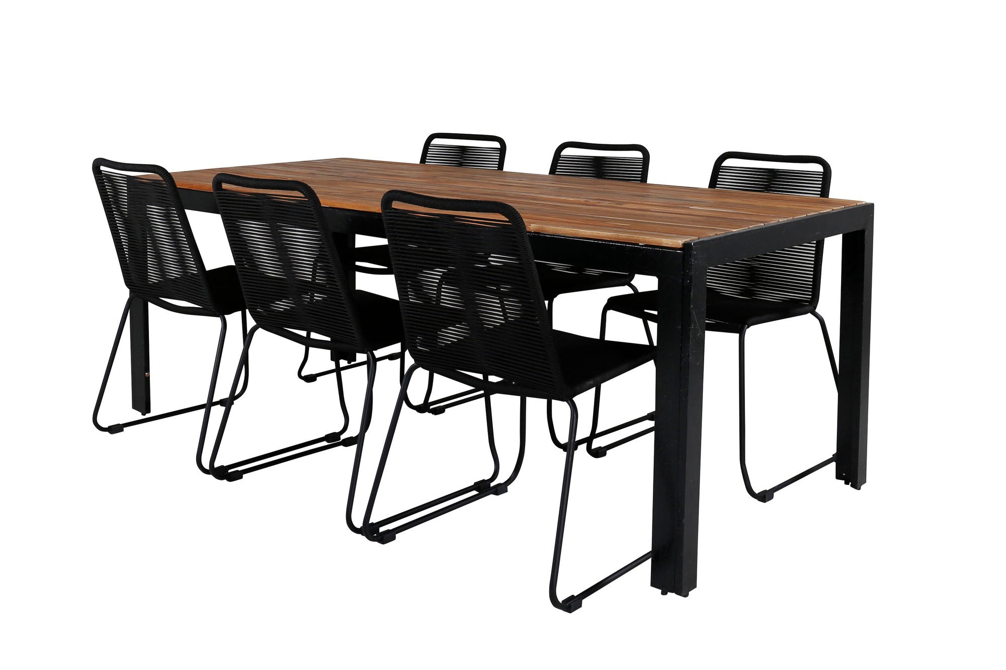 Venture Home Bois spisebord 205*90cm - Black Legs / Acacia +Lindos Stacking stol - Black Alu / Black Rope_6