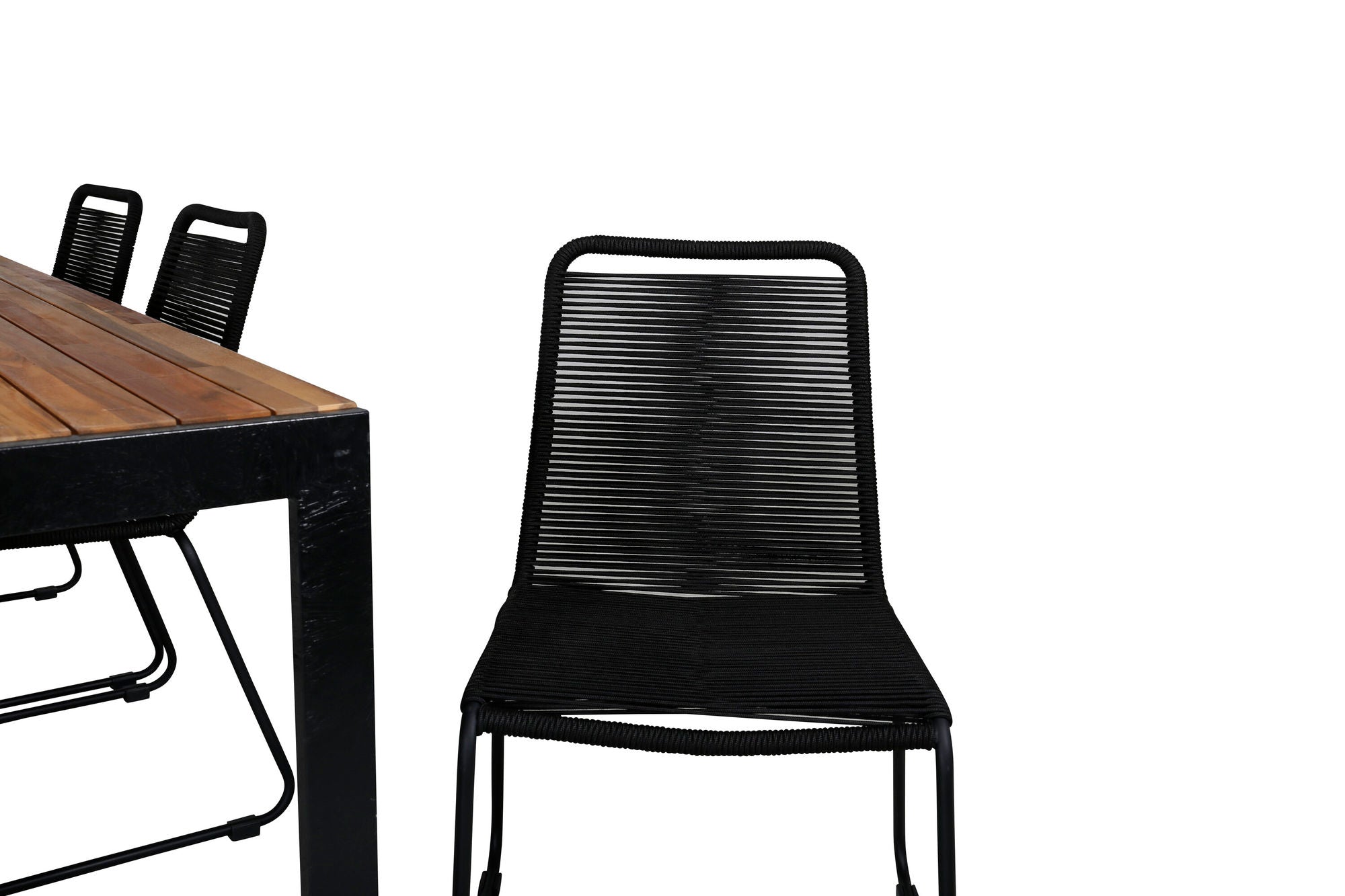 Venture Home Bois spisebord 205*90cm - Black Legs / Acacia +Lindos Stacking stol - Black Alu / Black Rope_6