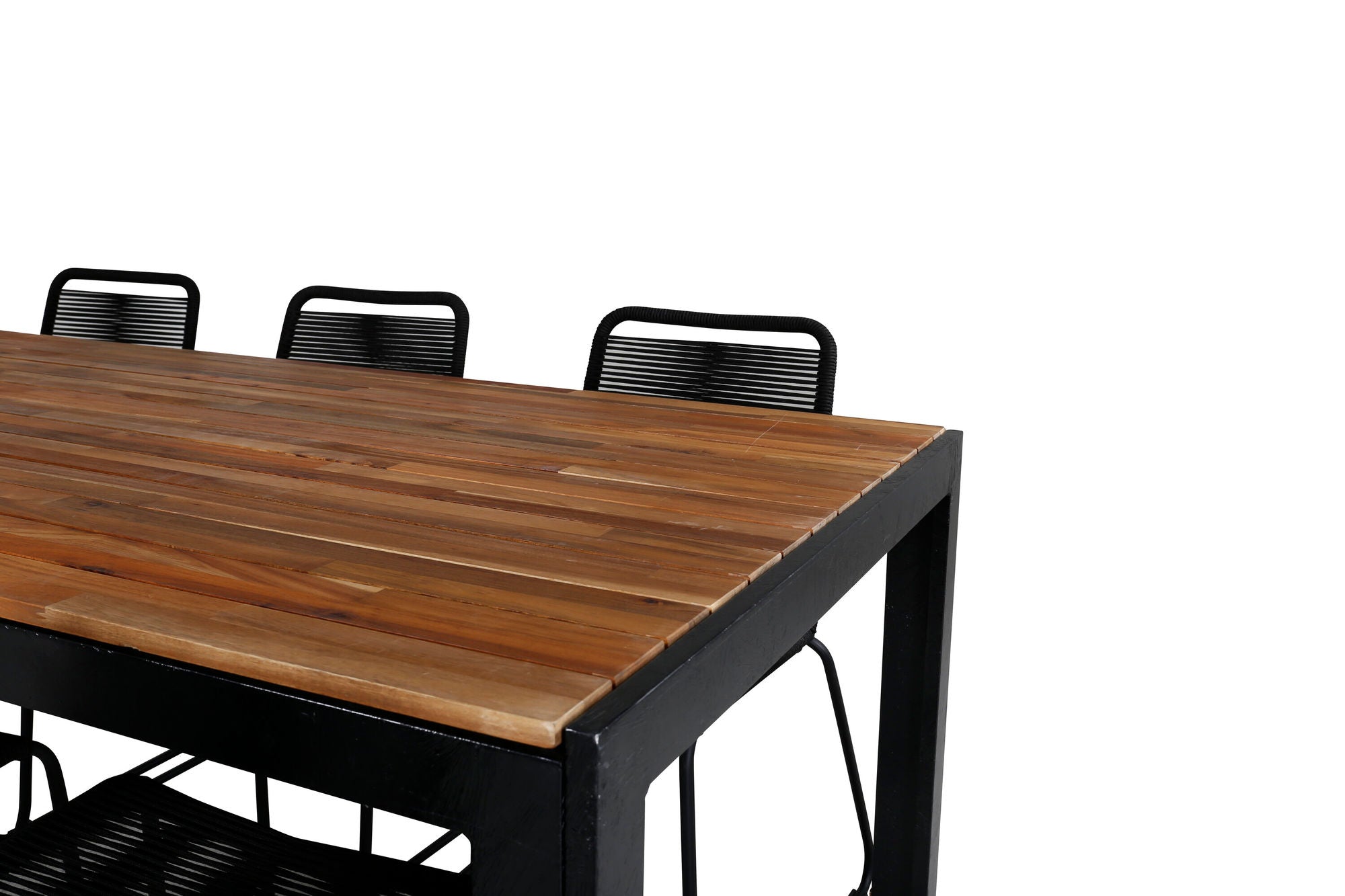 Venture Home Bois spisebord 205*90cm - Black Legs / Acacia +Lindos Stacking stol - Black Alu / Black Rope_6