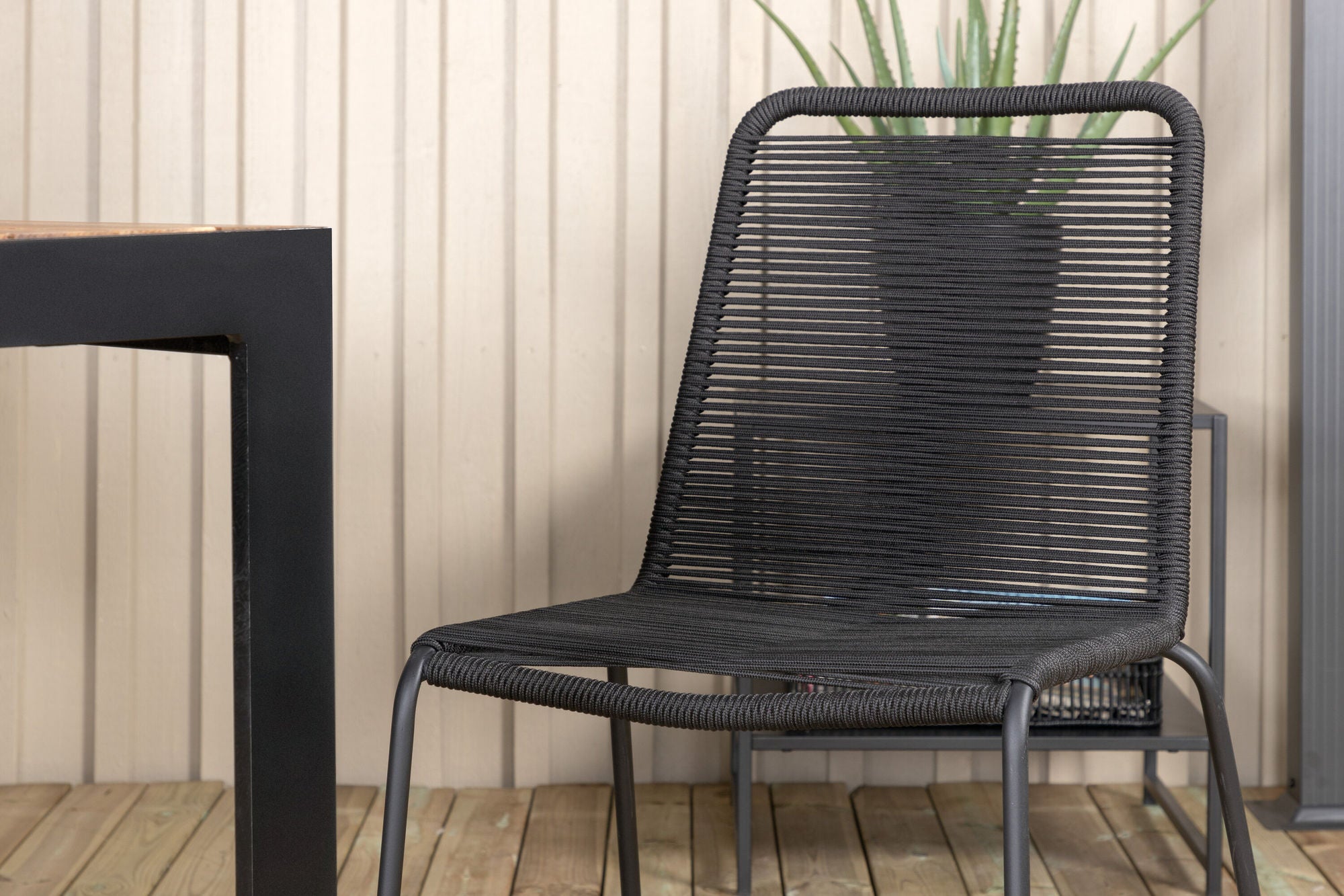 Venture Home Bois spisebord 205*90cm - Black Legs / Acacia +Lindos Stacking stol - Black Alu / Black Rope_6