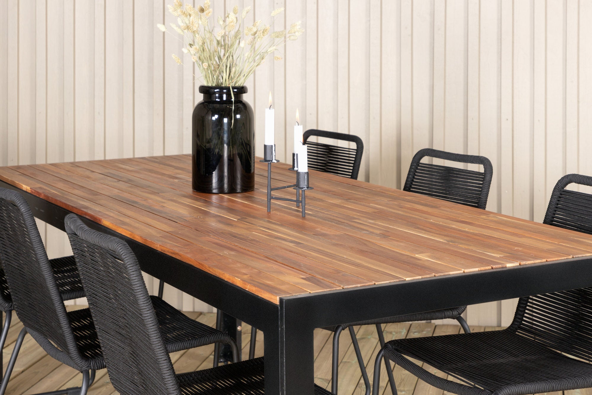 Venture Home Bois spisebord 205*90cm - Black Legs / Acacia +Lindos Stacking stol - Black Alu / Black Rope_6