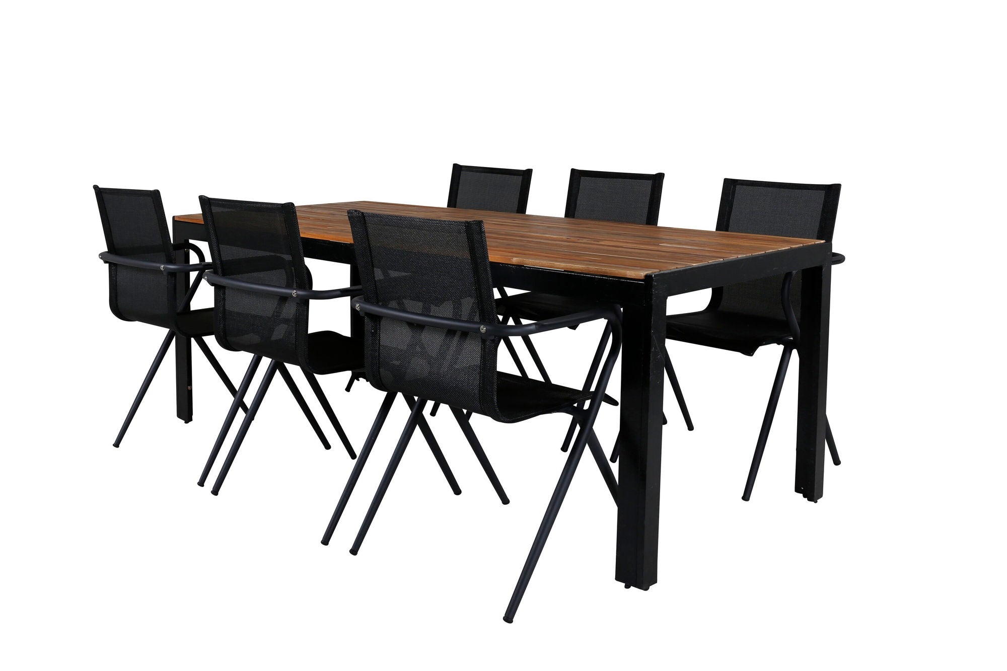 Venture Home Bois spisebord 205*90cm - Black Legs / Acacia +Alina Spisebordsstol - Black Alu / Black Textilene_6